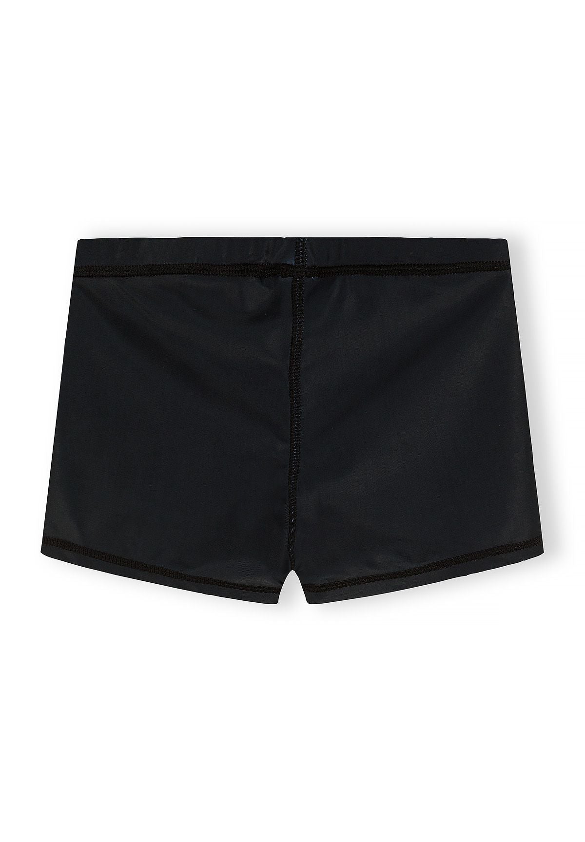 Boys swim shorts in solid black, back view, elasticated waistband.