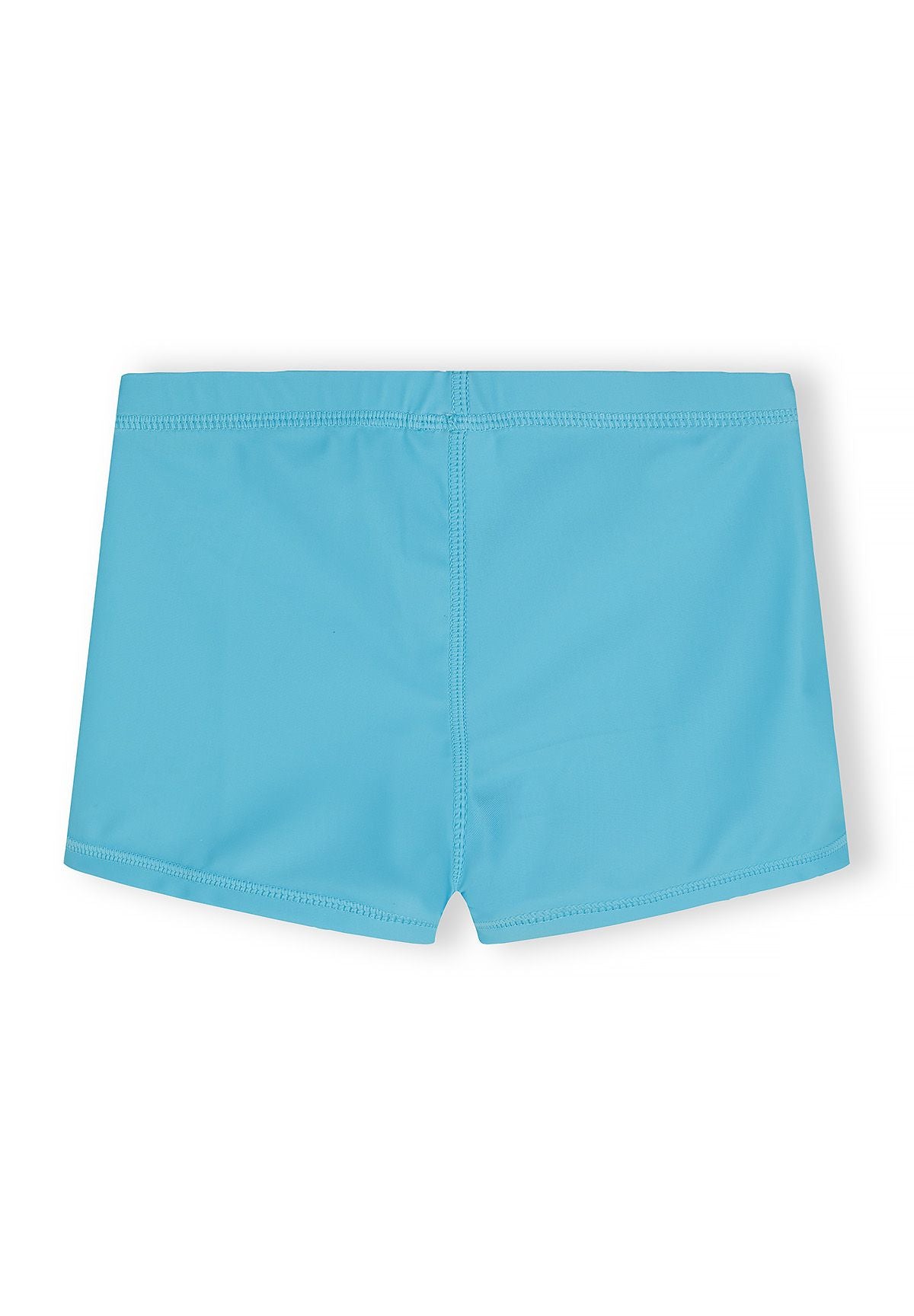 Boys swim shorts in turquoise, back view with elasticated waistband.