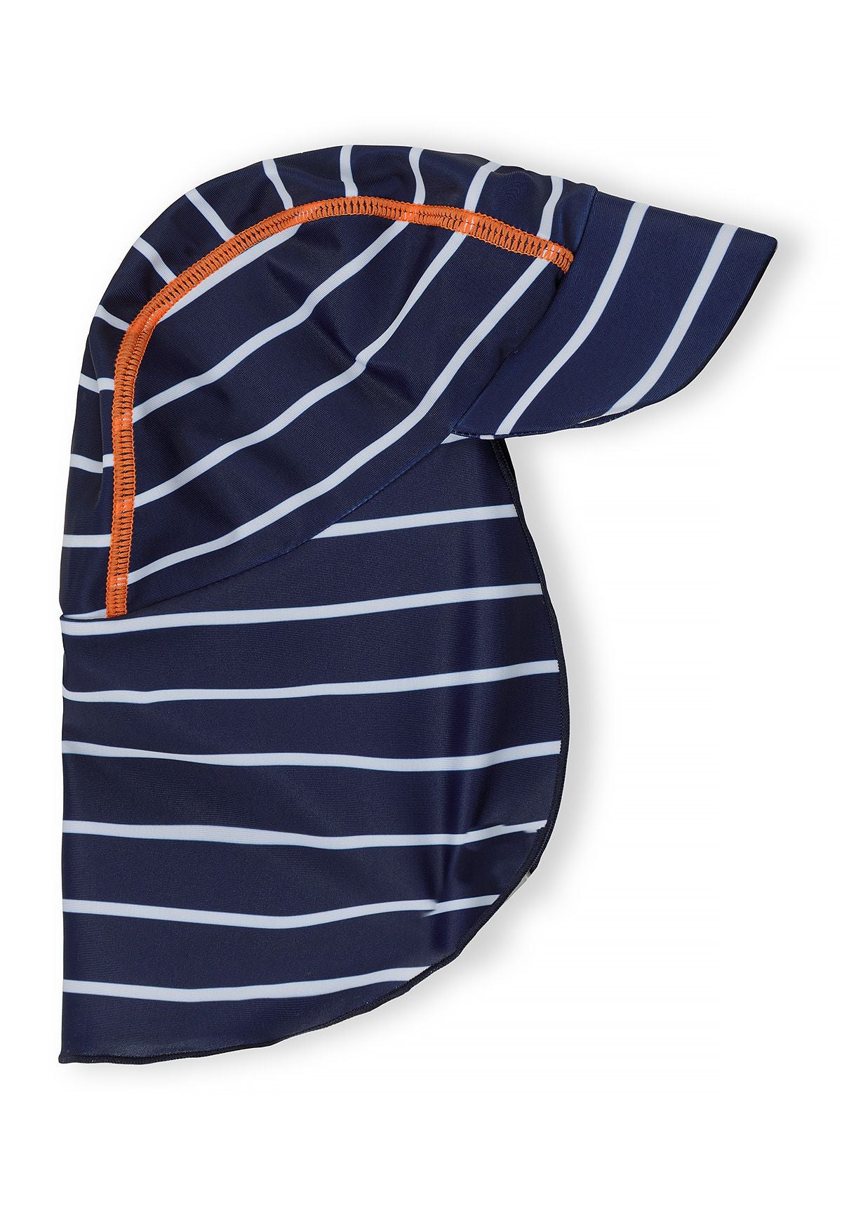 Striped Rashguard Swimsuit with Cap, Navy Blue - 5