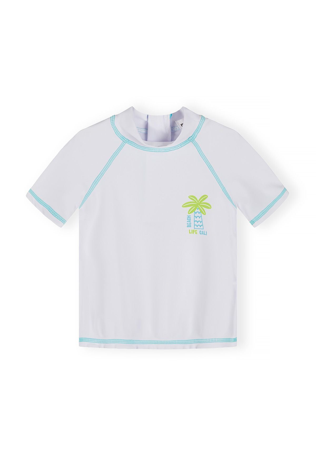 Boys short sleeve rash t-shirt in white with palm tree logo detail.