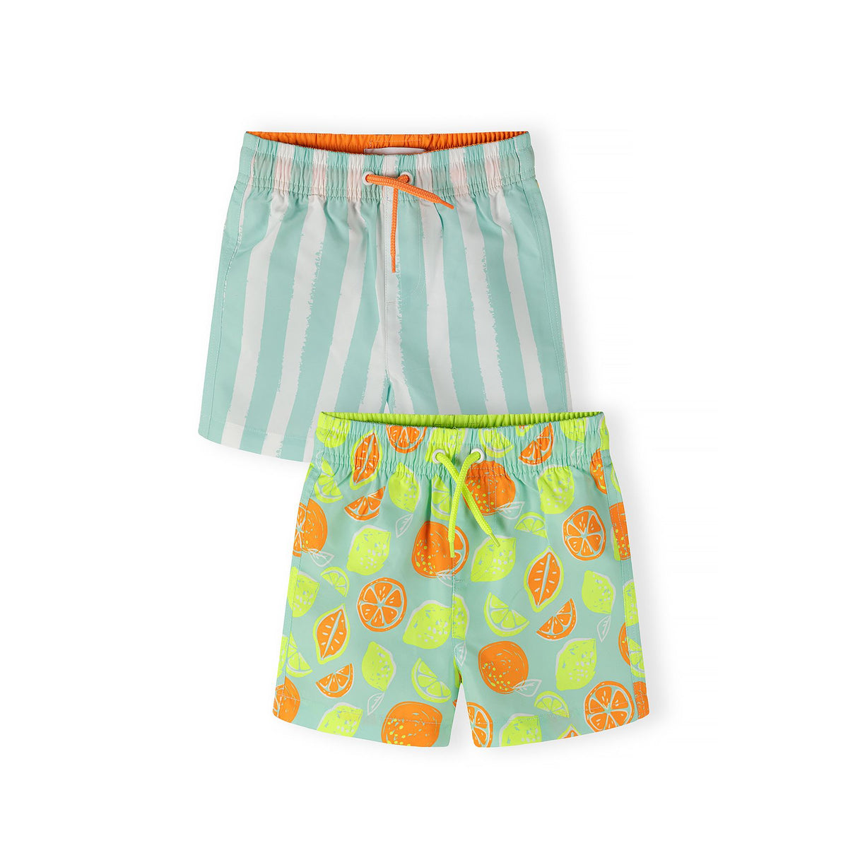Boys' swim shorts 2-pack in mint, white, orange and yellow — complete product view for square Shop card