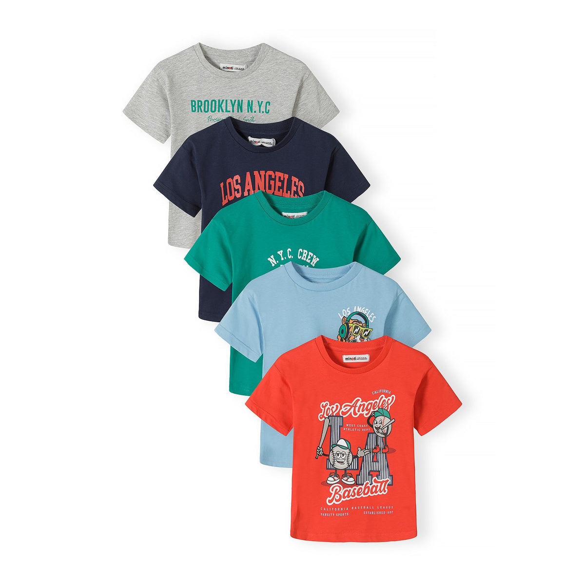 Boys' graphic t-shirts 5-pack in mixed colours — complete product view for square Shop card