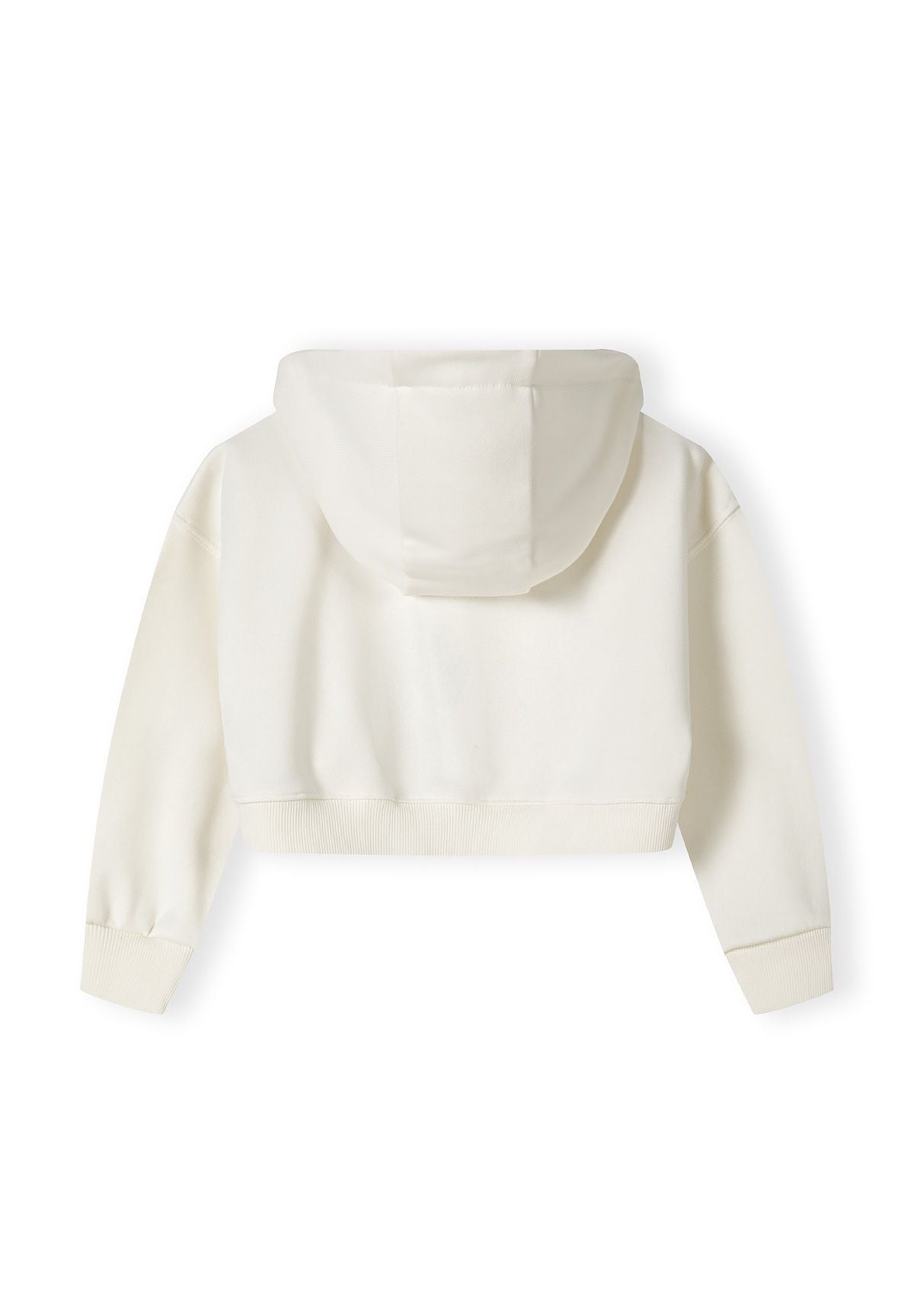 Cropped zip-through hoodie in cream with 'BOSTON' print and kangaroo pocket.