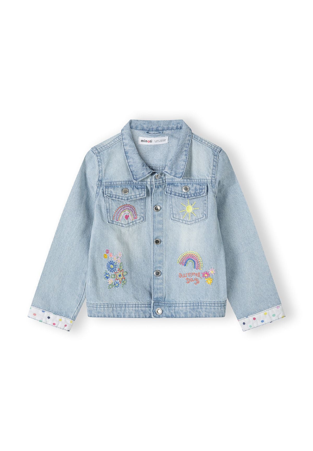 Embroidered Denim Jacket, Light Blue, Rainbow - 2