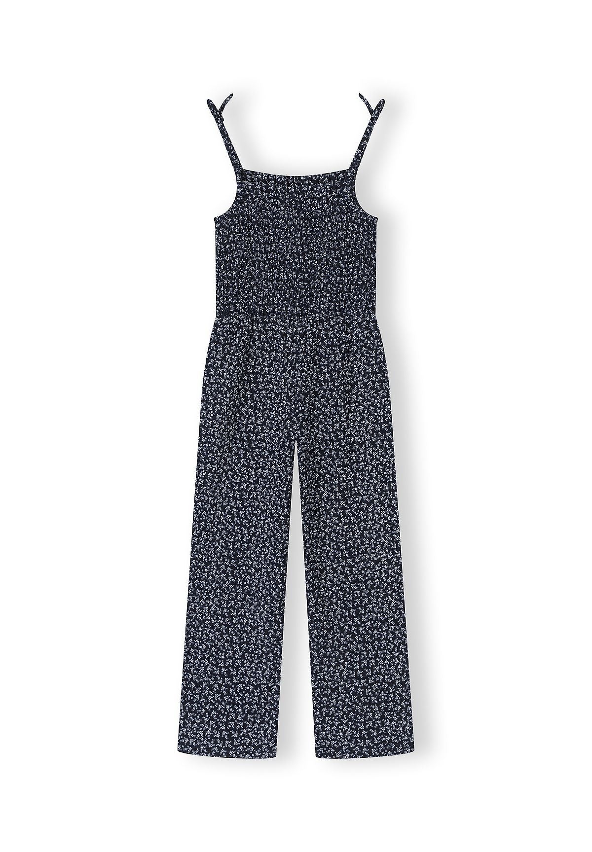 Floral Jumpsuit, Navy, Tie Shoulder Straps - 3