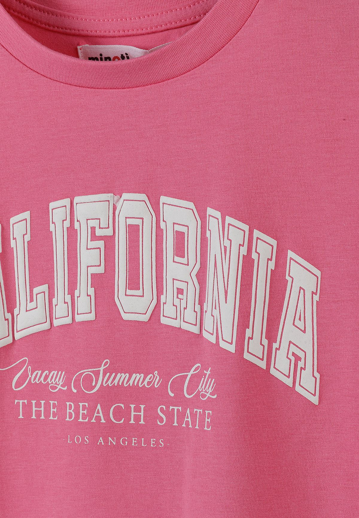 Oversized T-Shirt & Ribbed Shorts Set, California Print, Pink - 4