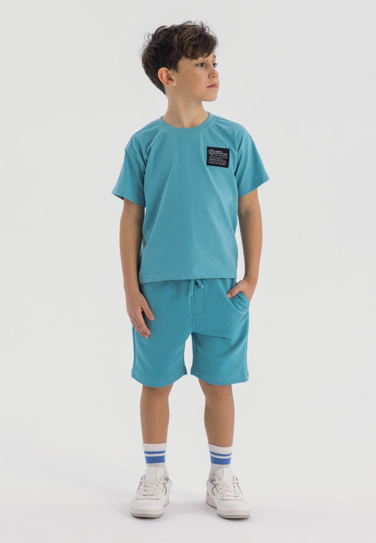 T-Shirt and Shorts Set, Teal, Chest Badge - 1