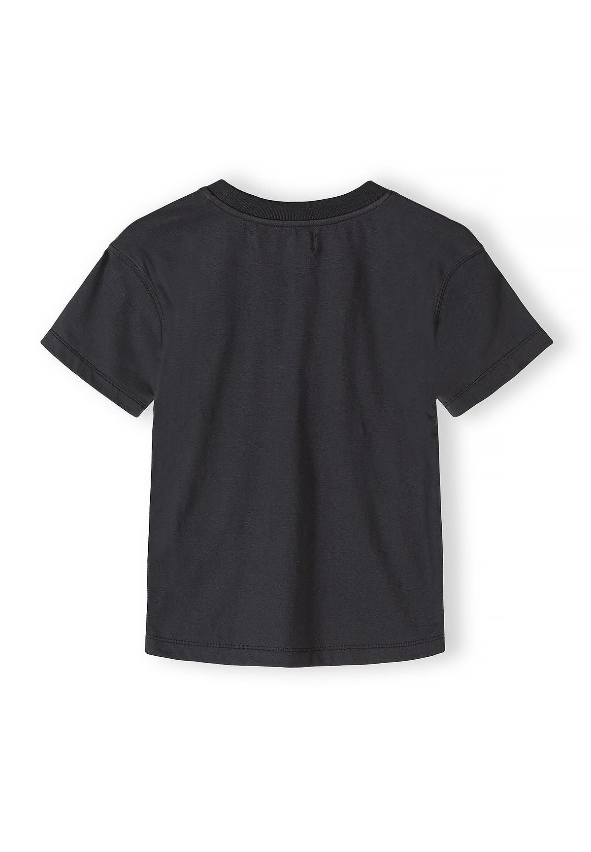 Boys grey t-shirt, back view, short sleeves, crew neckline.