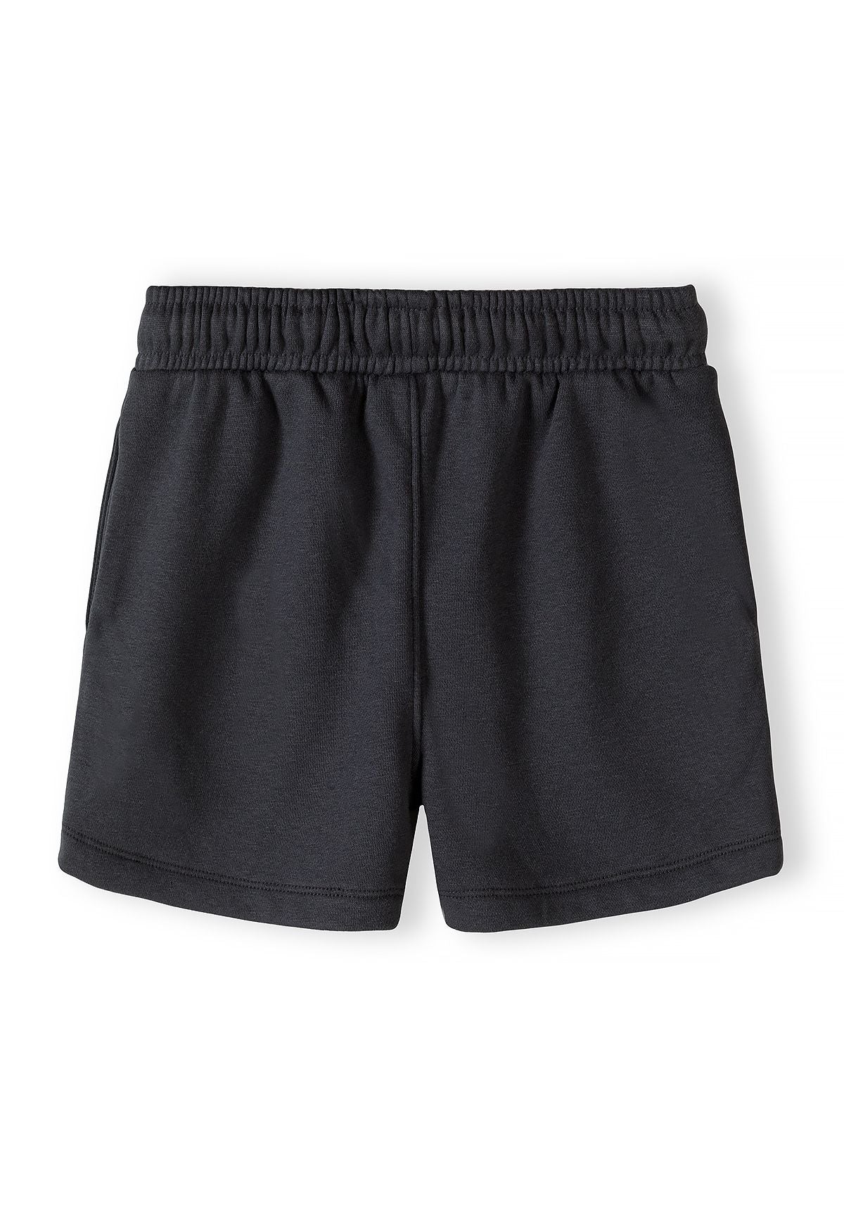 Boys' grey shorts with elasticated waistband and side pockets, front view.
