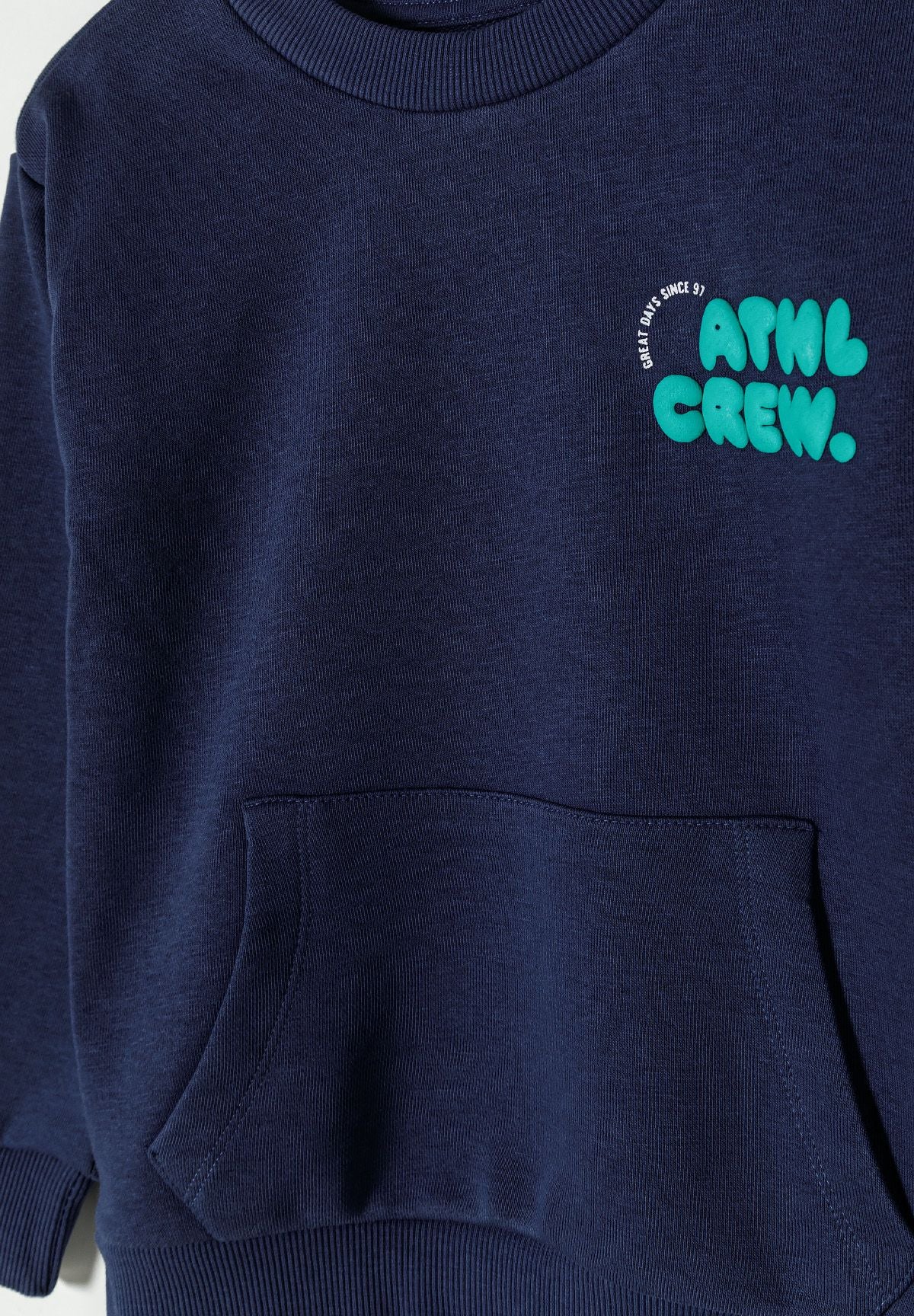 Crew Neck Sweatshirt, Navy, Kangaroo Pocket - 4