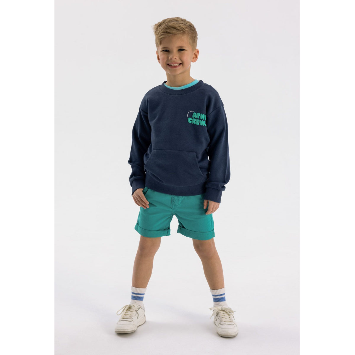 Boys' crew neck sweatshirt in navy — complete product view for square Shop card