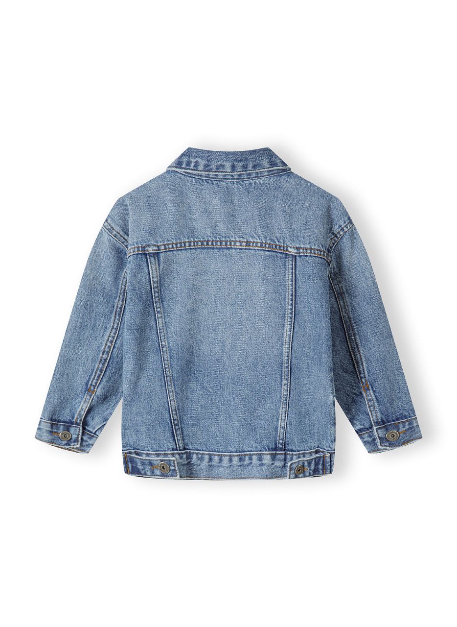 Boys denim jacket in light blue, back view with buttoned cuffs.