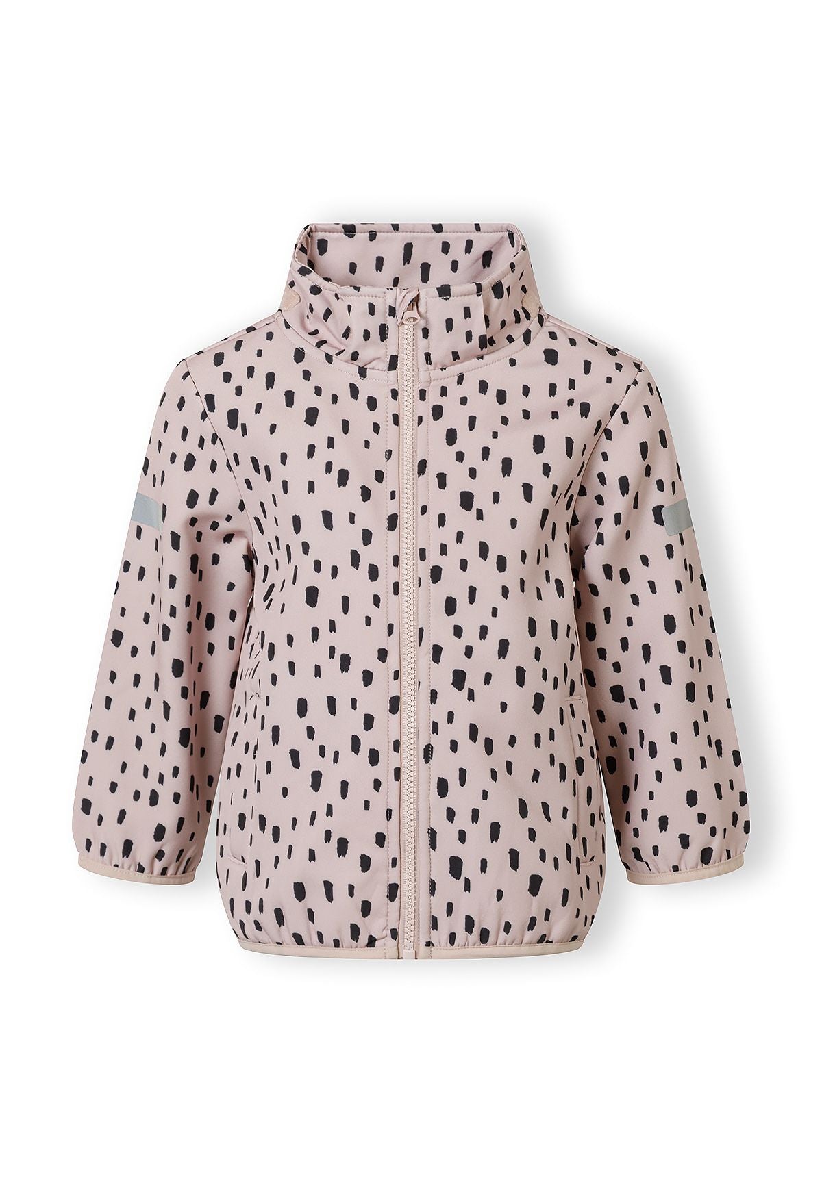 Front of the light pink hooded printed jacket, with the hood removed.
