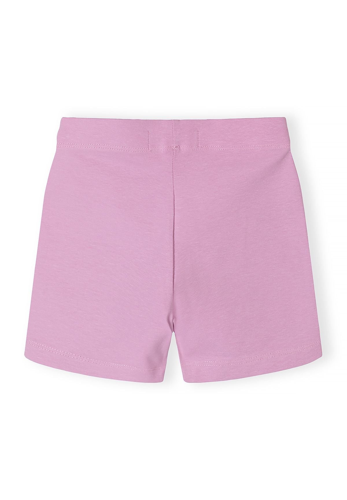 Back view of lilac cycle shorts for girls, featuring an elasticated waistband and reinforced seams.