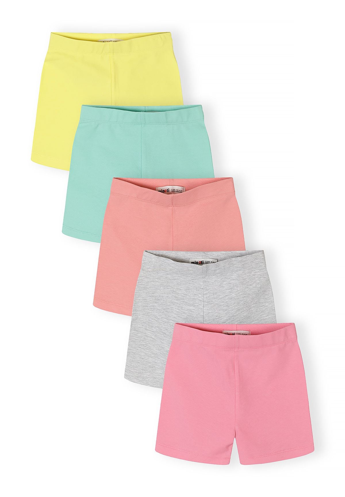 Yellow, mint, peach, grey marl and pink cycling shorts, five pairs.