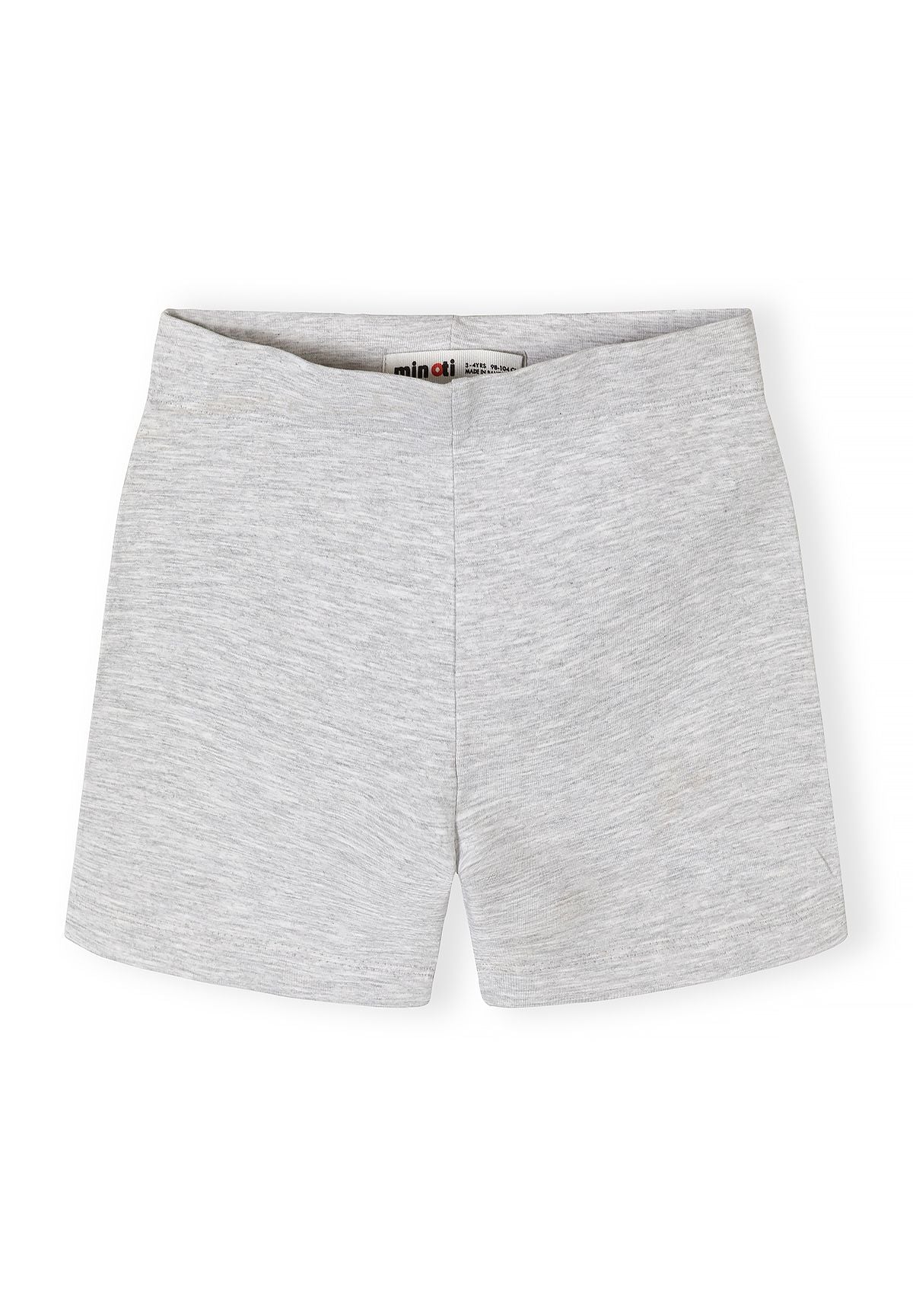 Girls cotton stretch bike shorts, grey, front view, elasticated waistband.