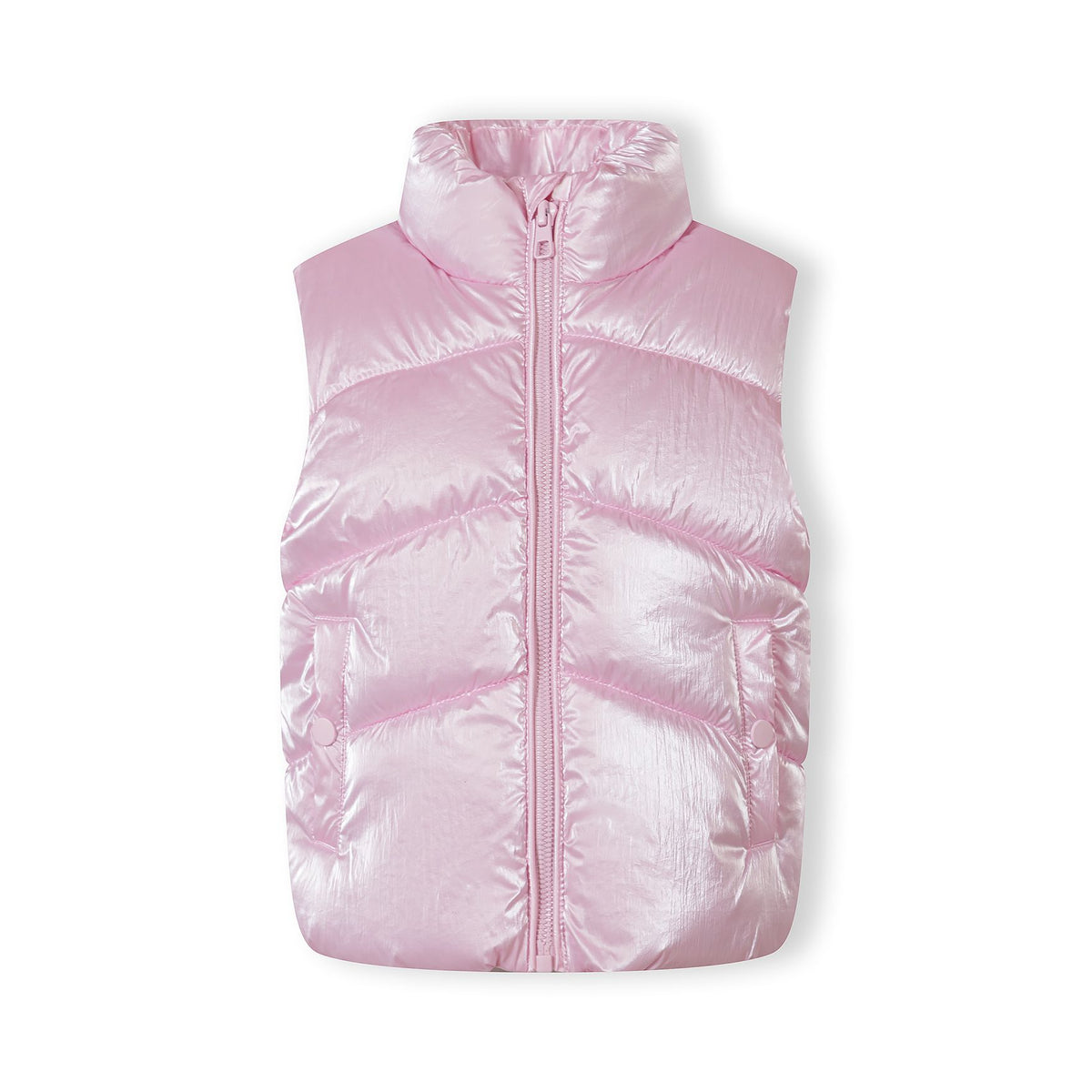 Girls' shiny padded gilet in light pink — complete product view for square Shop card