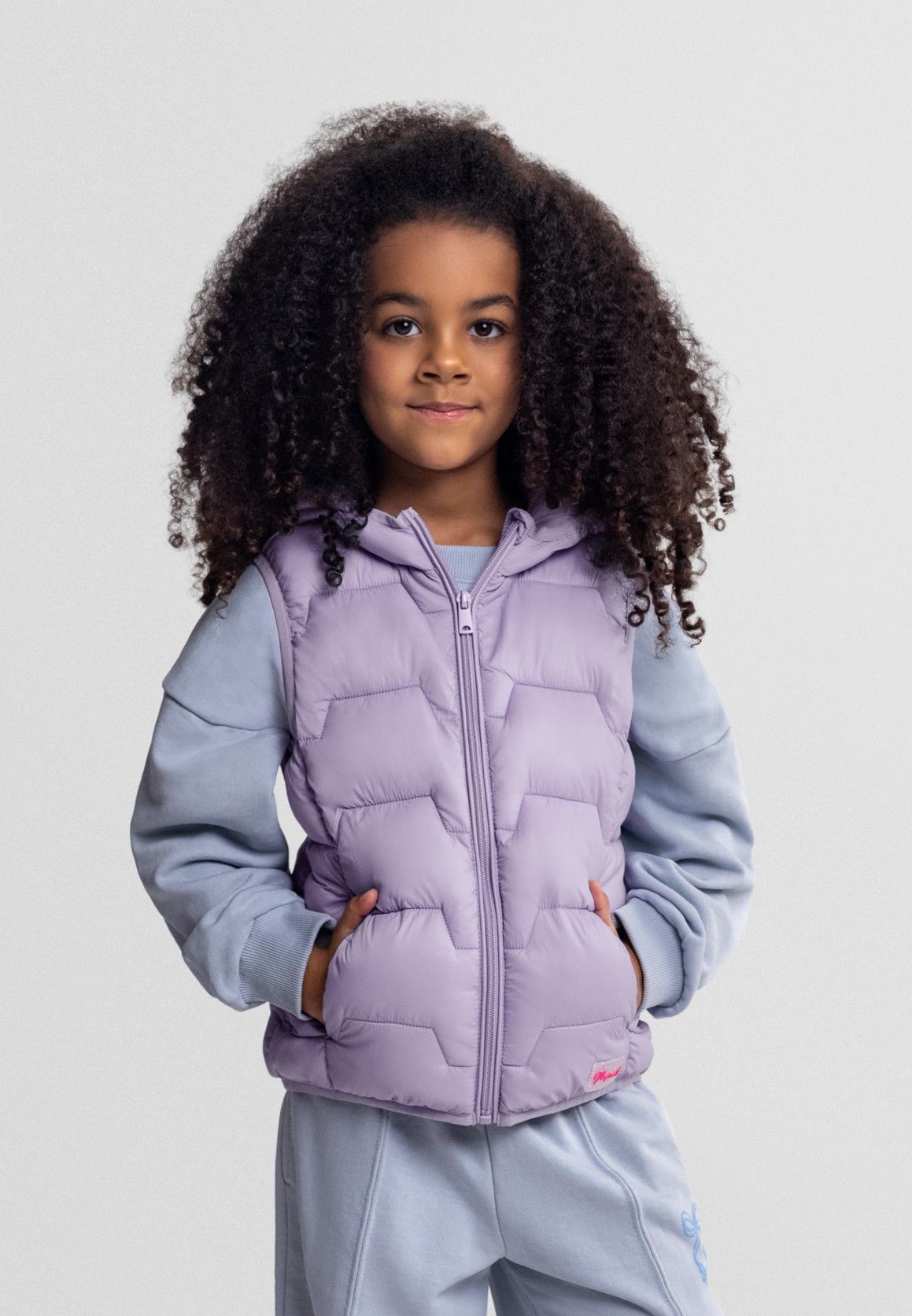 Quilted Padded Gilet, Lilac, Hooded - 1
