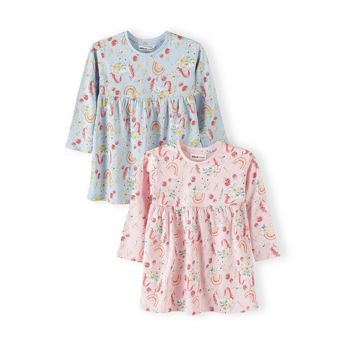Girls' long sleeve dresses 2-pack in light blue and pink — complete product view for square Shop card