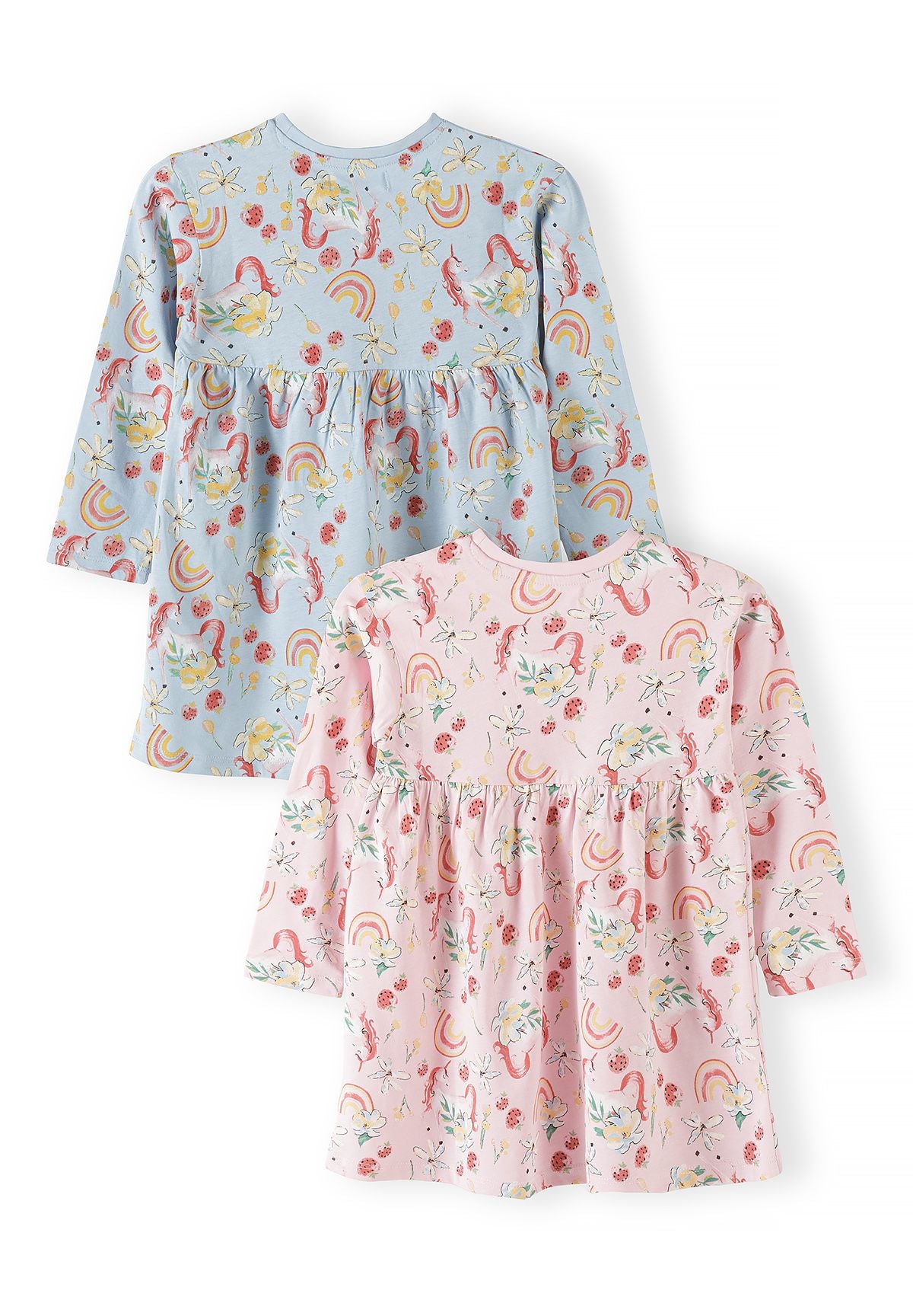 Long Sleeve Dresses 2-Pack, Unicorn Rainbow Print, Pink Blue - 2