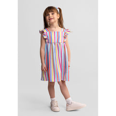 Girls' striped sundress in white, pink, blue and yellow