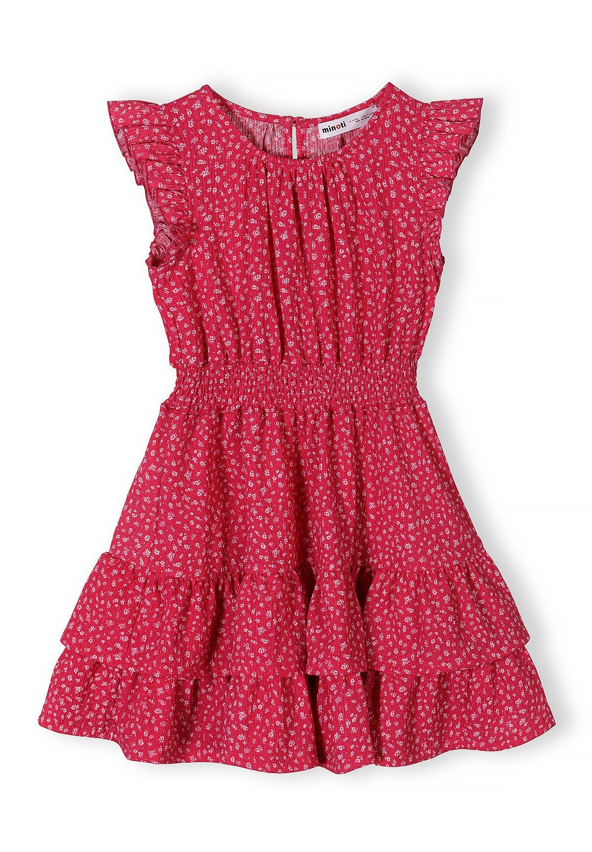 Floral Frill Sleeve Dress, Tiered, Pink - 2