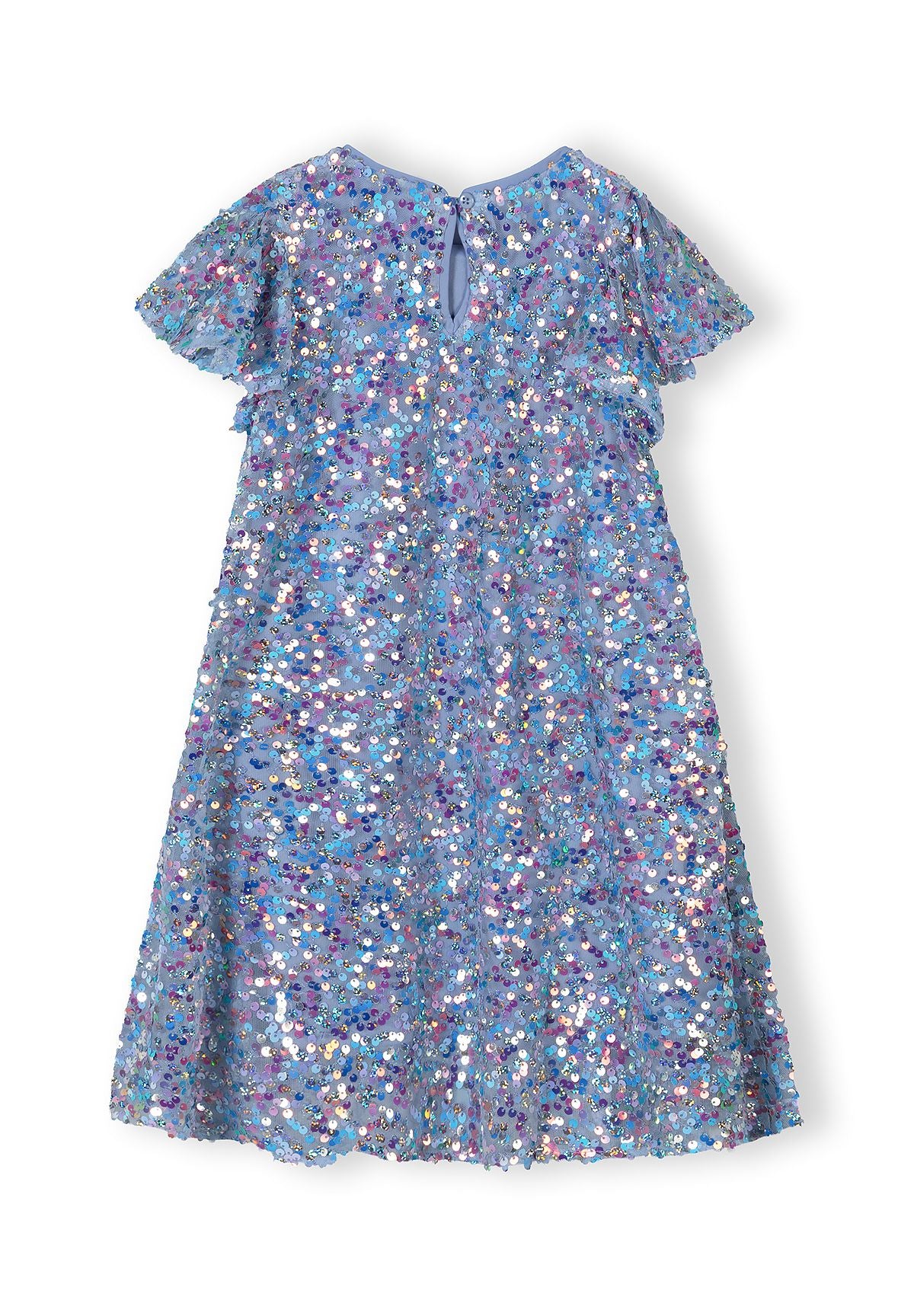 Blue sequin dress, back.