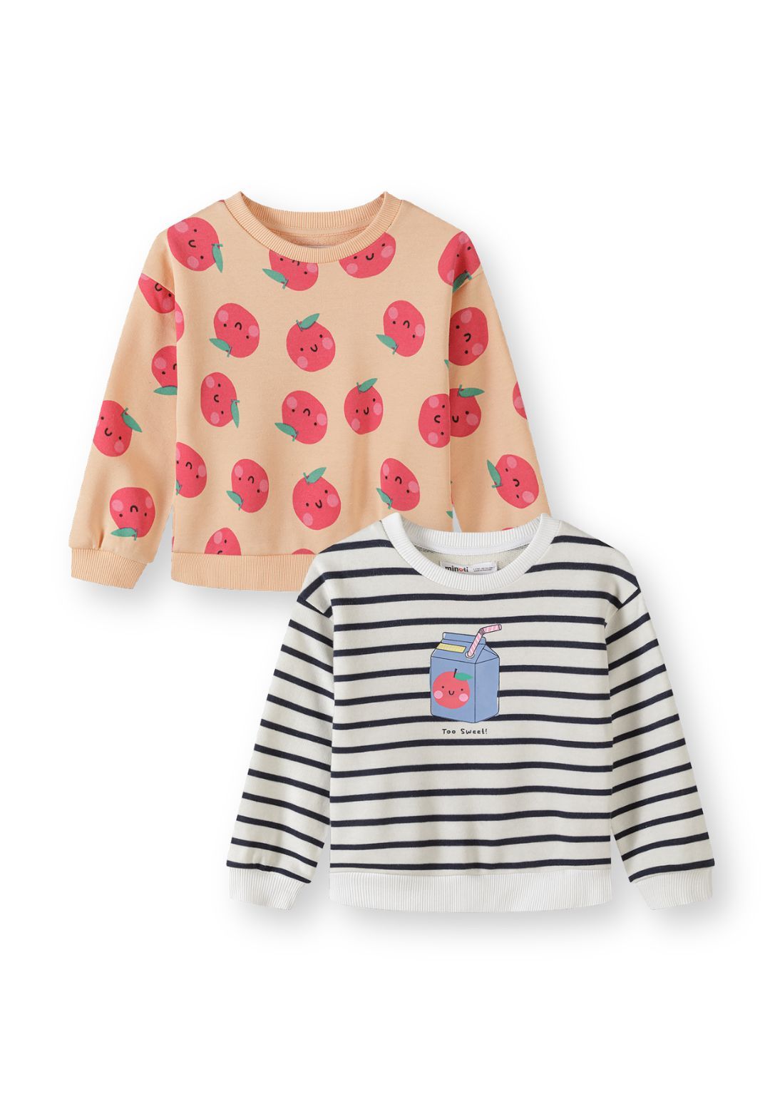 Sweatshirts 2-Pack, Apple Print & Stripe, Apricot White - 1