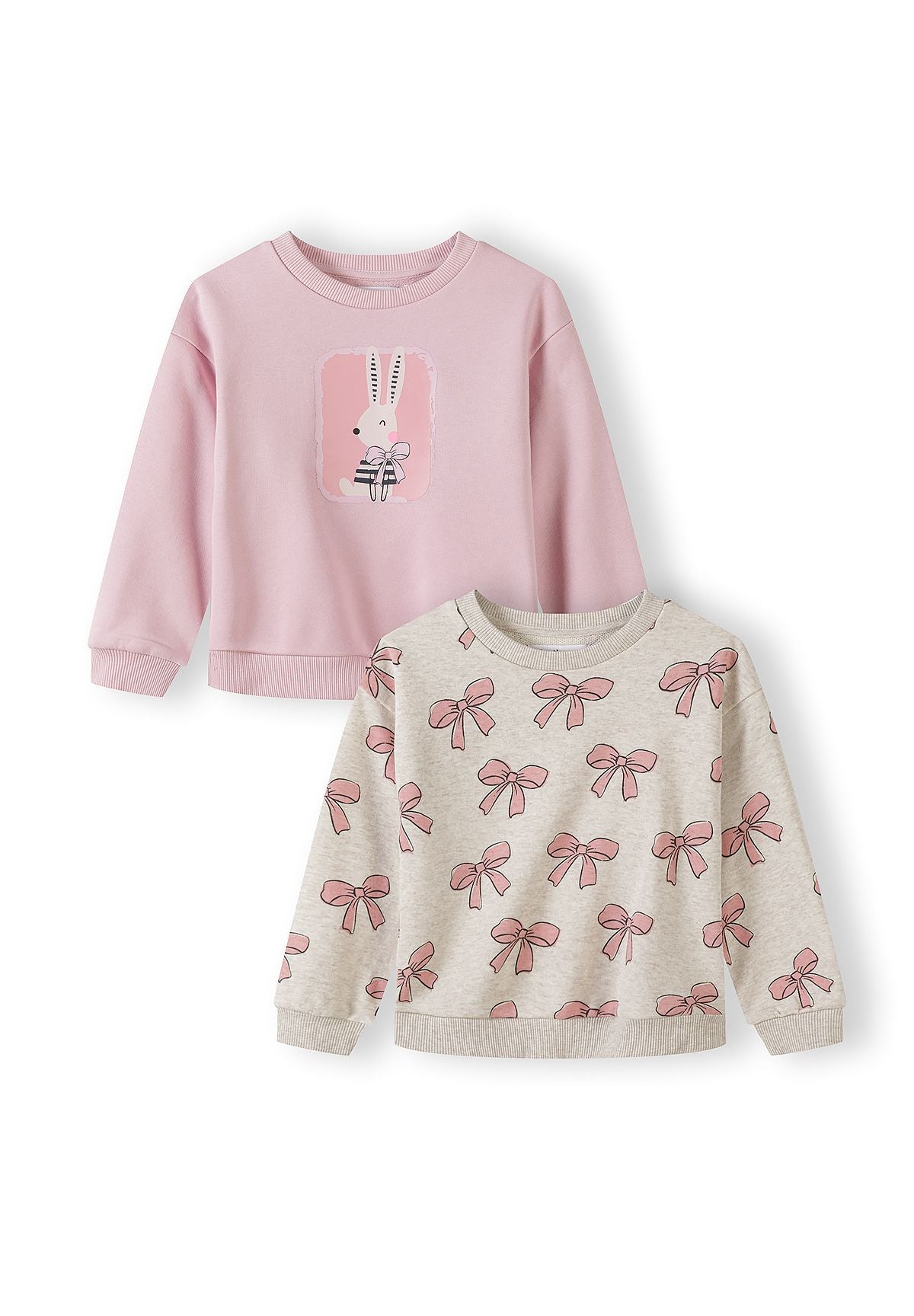 Sweatshirt 2-Pack, Bunny & Bow Print, Pink Beige - 1
