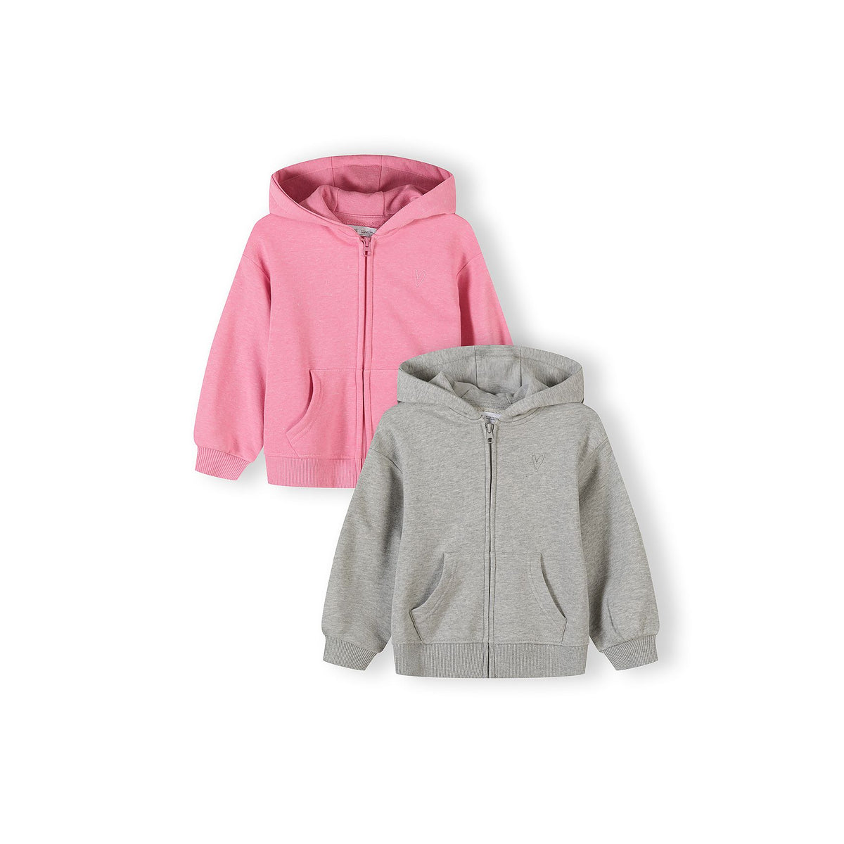 Girls' zip-up hoodies 2-pack in pink and grey marl — complete product view for square Shop card