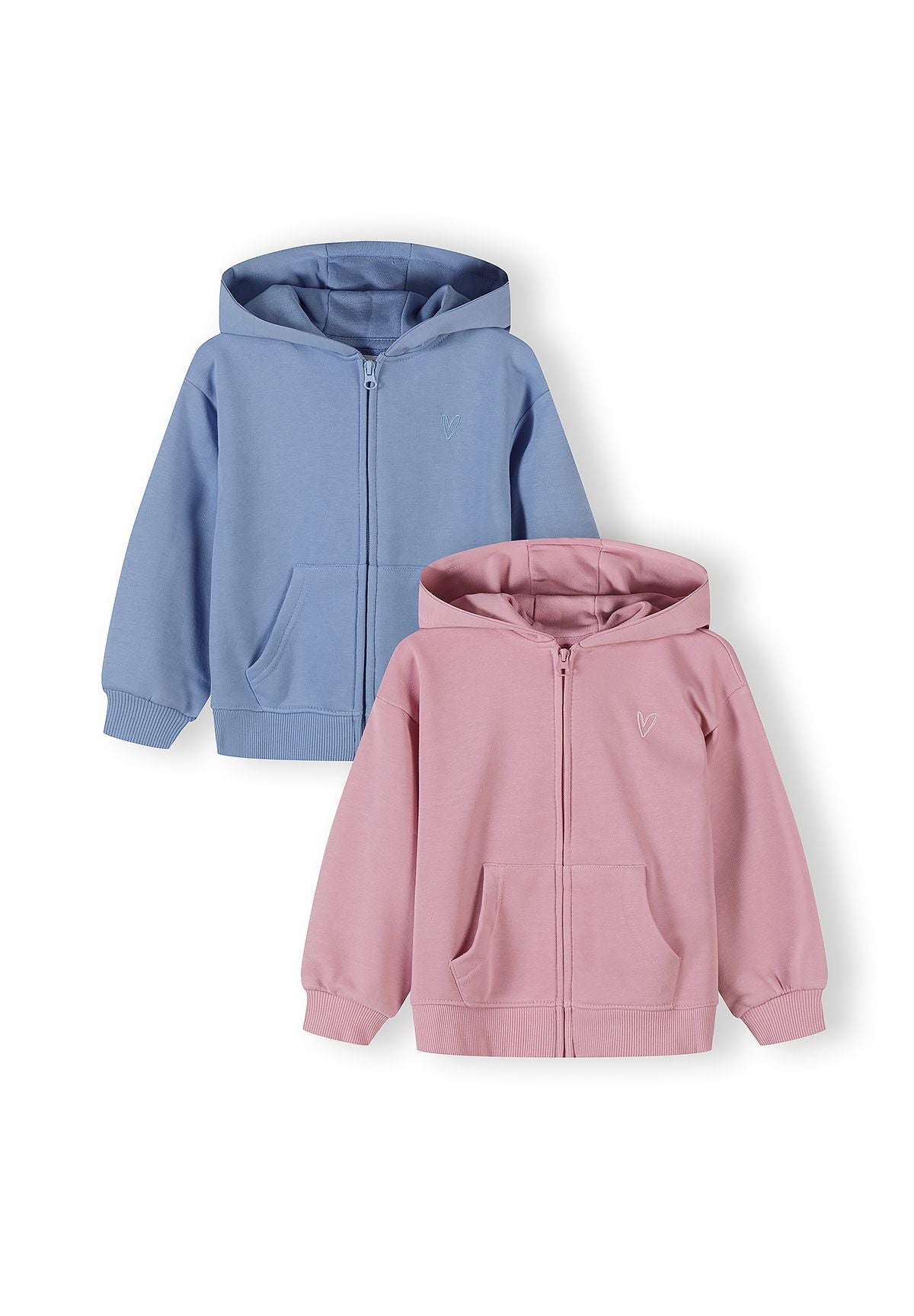 Zip-Up Hoodies 2-Pack, Pink & Blue, Heart Badge - 1