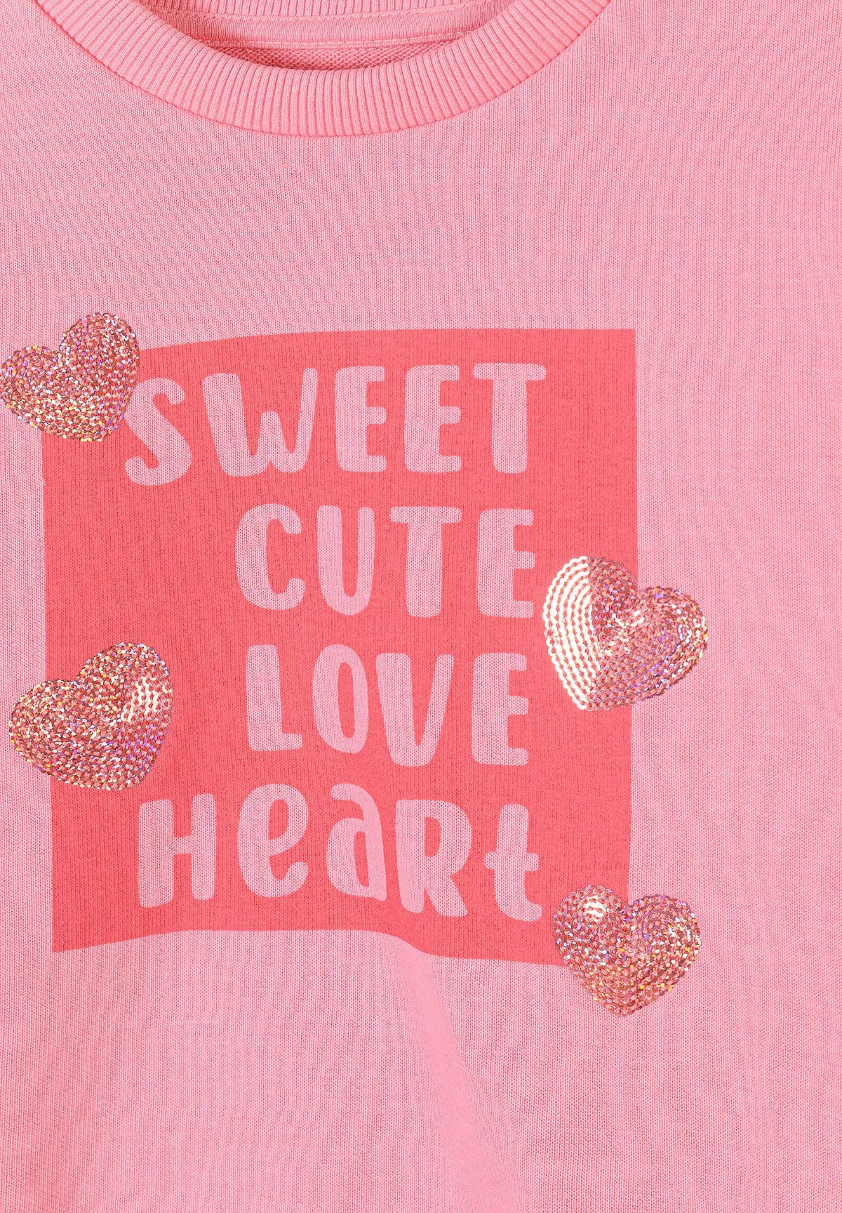 Drop Shoulder Sweatshirt, Pink, Sequin Hearts - 3