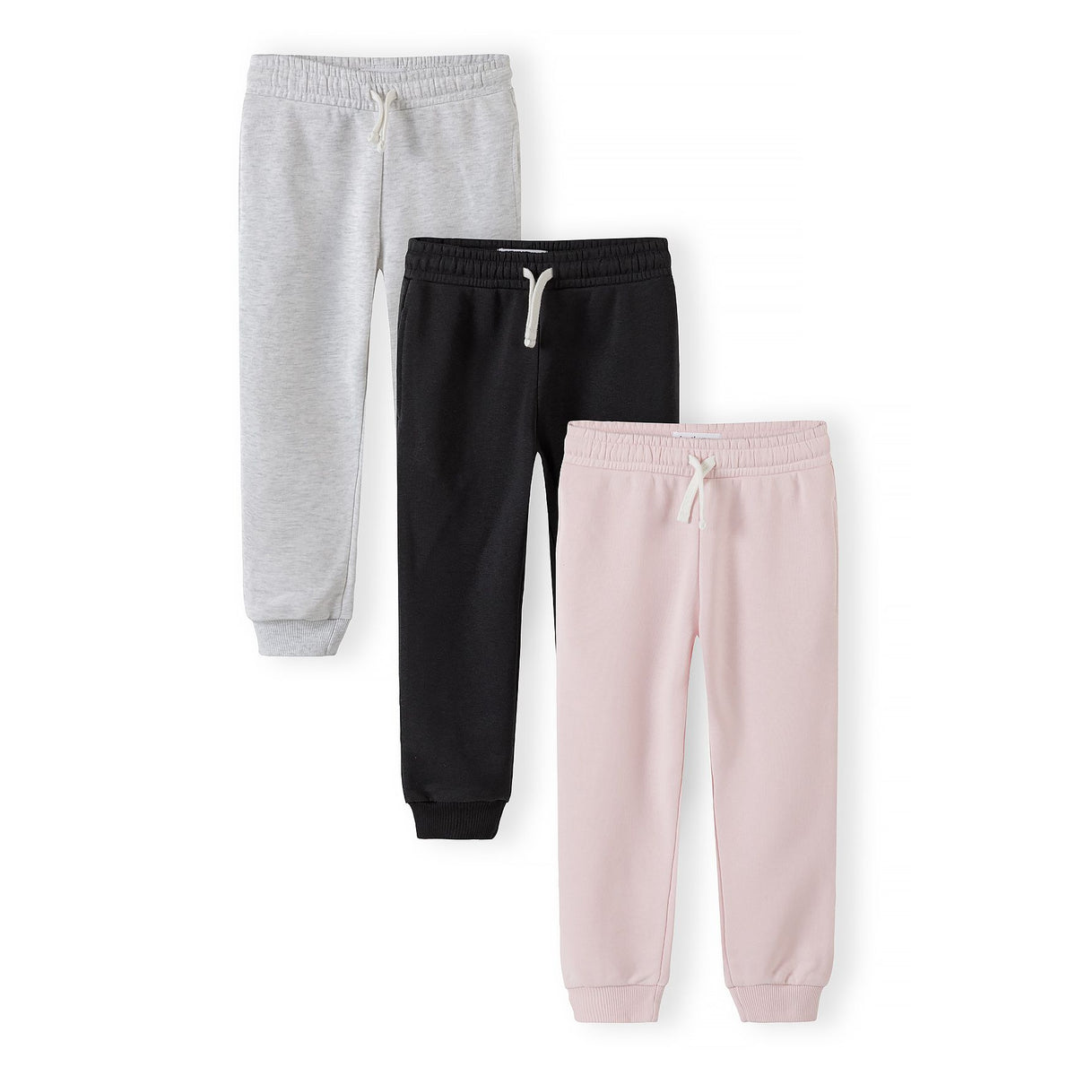 Girls' joggers 3-pack in grey marl, black and light pink — complete product view for square Shop card
