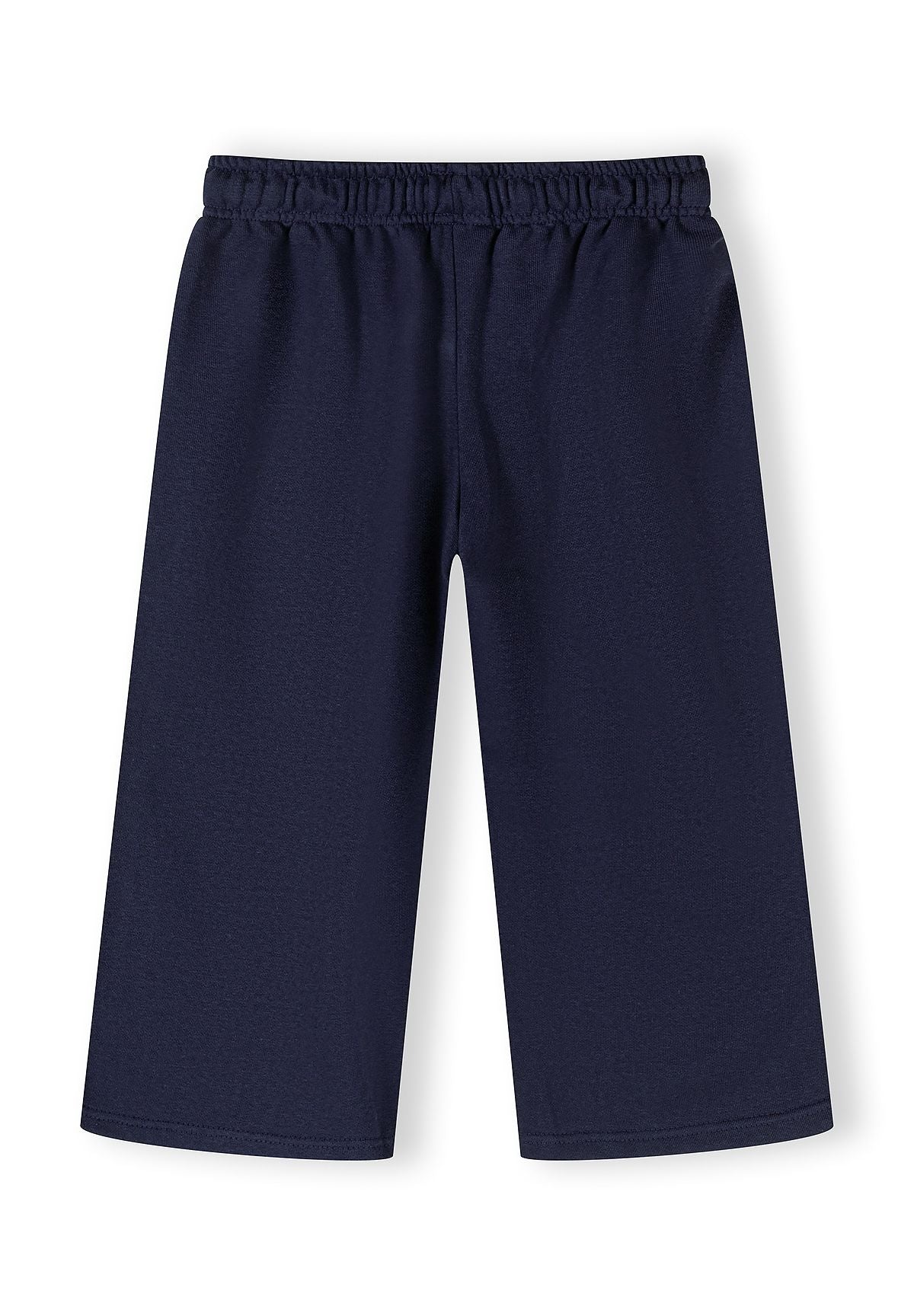 Navy blue girls' jogging bottoms with elasticated waistband, front view.