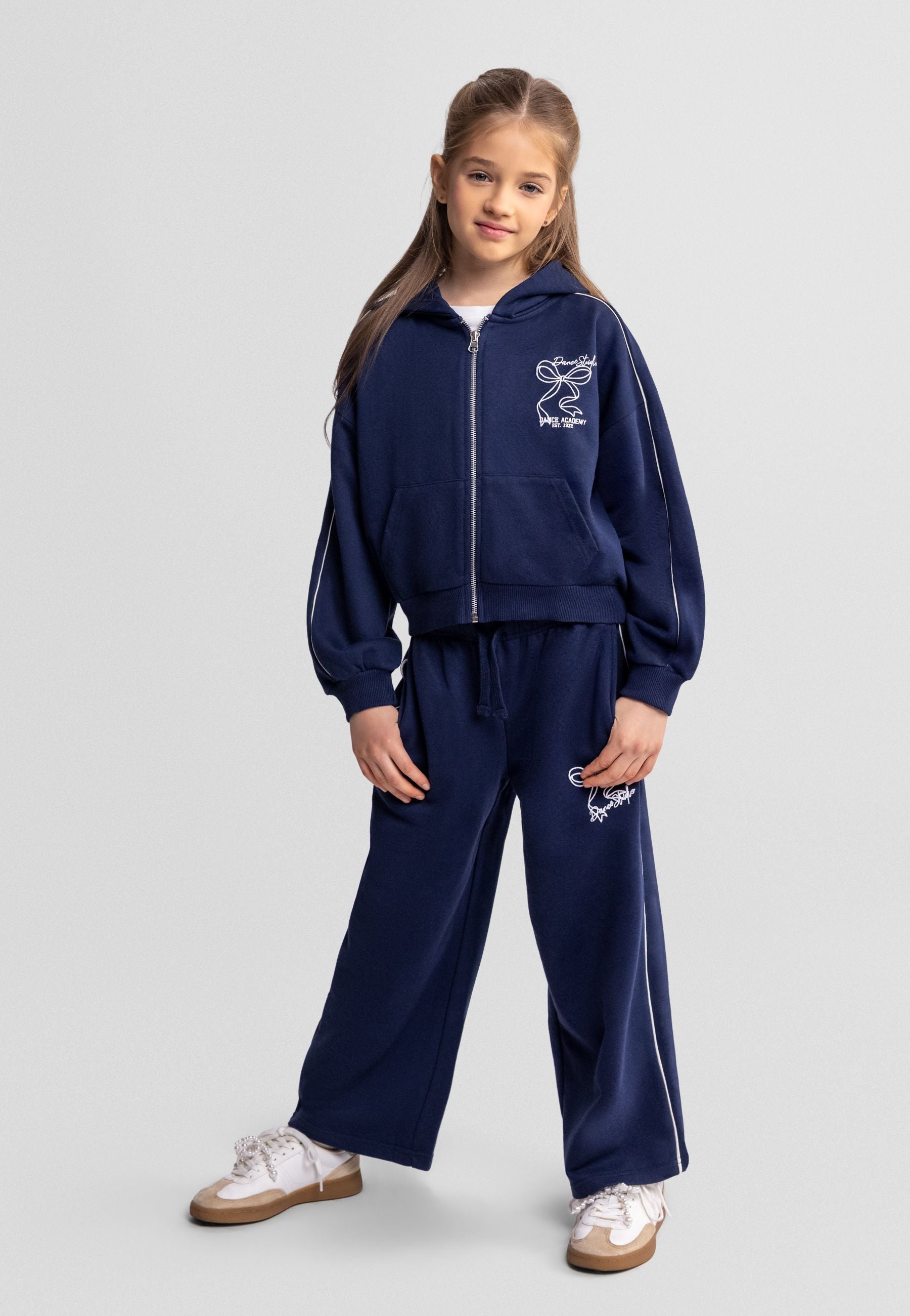 Hooded Tracksuit Set, Navy, Piping Detail - 1