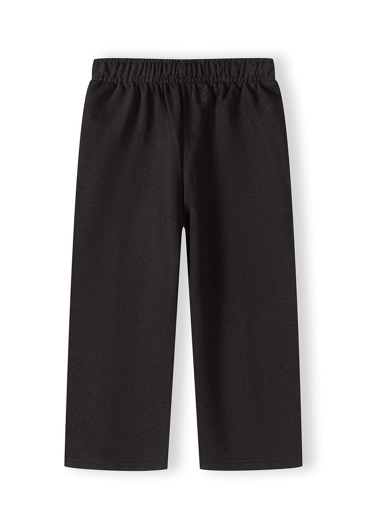 Black loose fit trousers for girls, front view, featuring an elastic waistband.