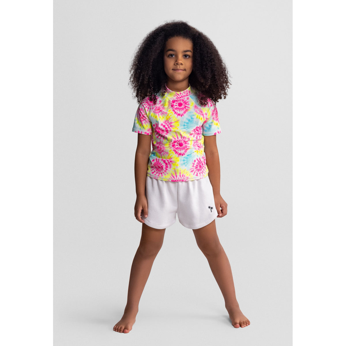 Girls' jersey shorts 3-pack in white and pink — complete product view for square Shop card