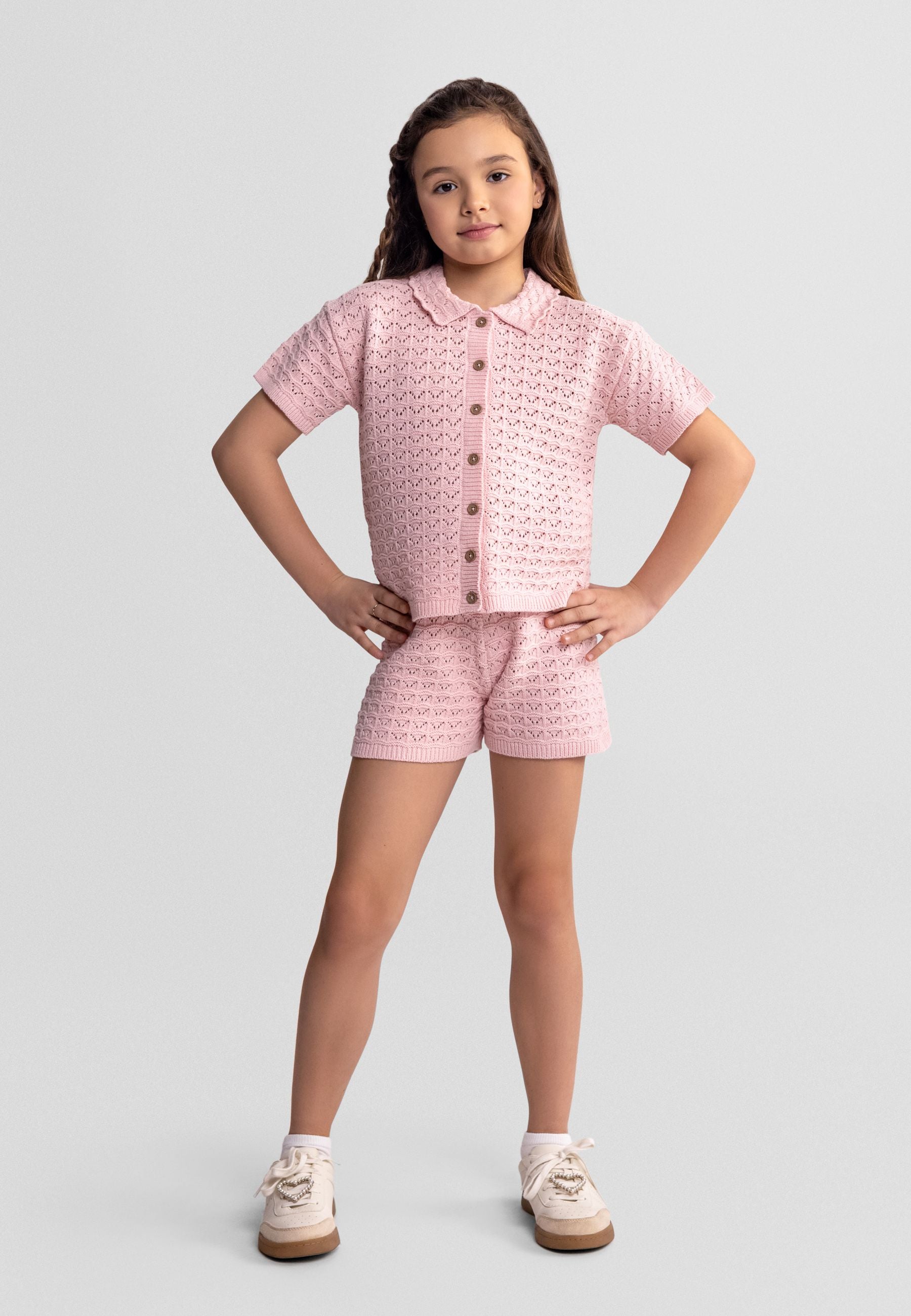Pointelle Knit Set, Blush Pink, Button Front - 1