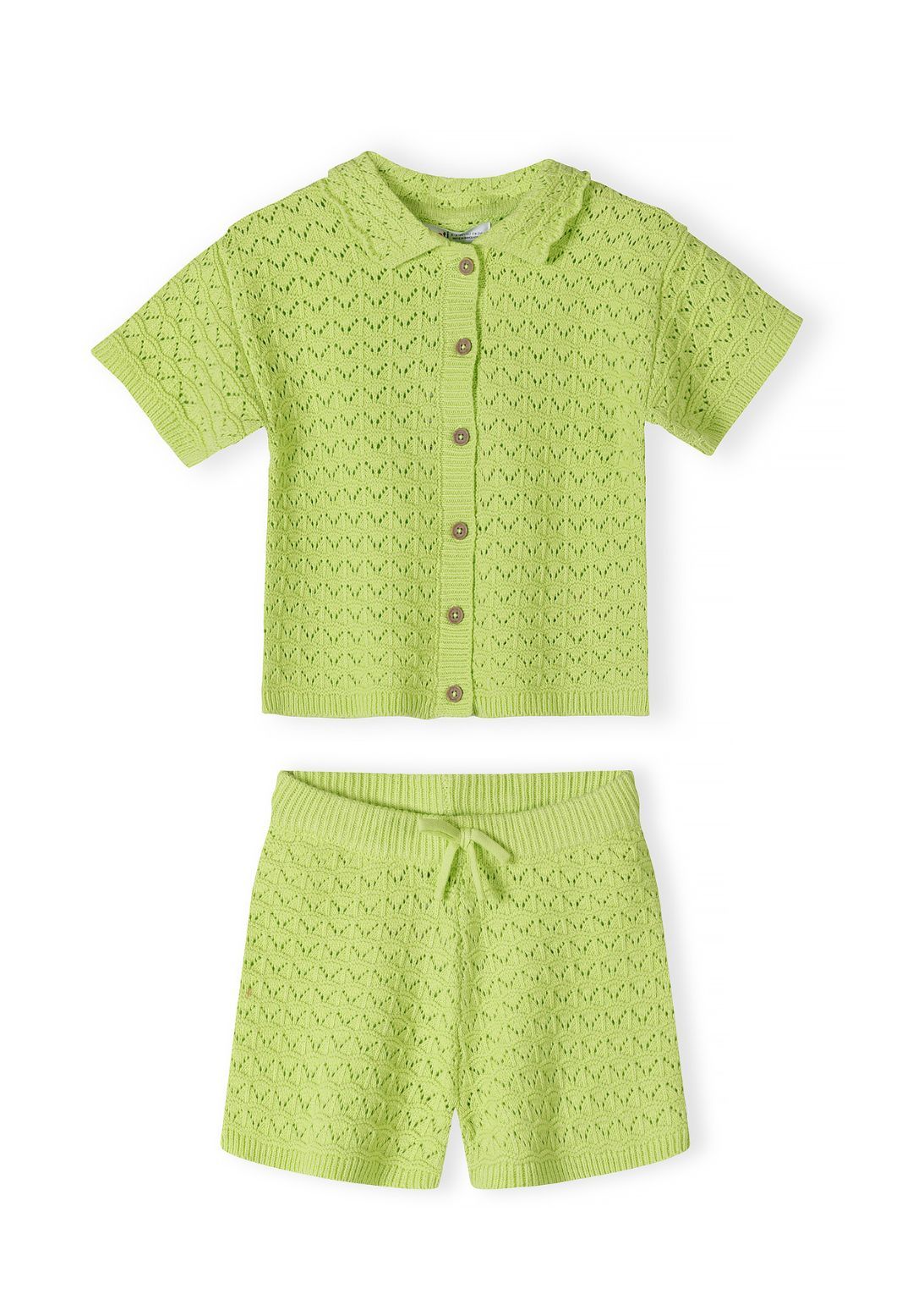 Pointelle Knit Set, Button-Front Cardigan & Shorts, Lime - 2