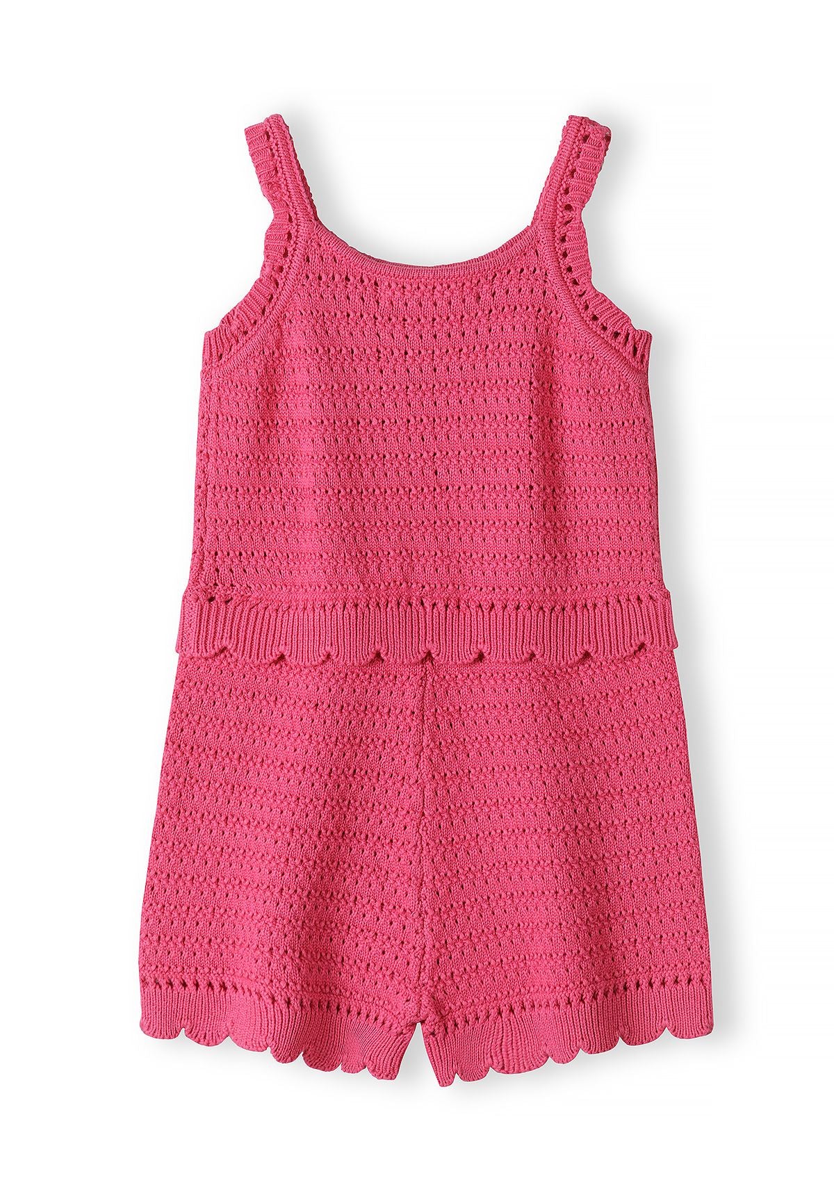 Crochet Jumpsuit, Pink, Scallop Detail - 2