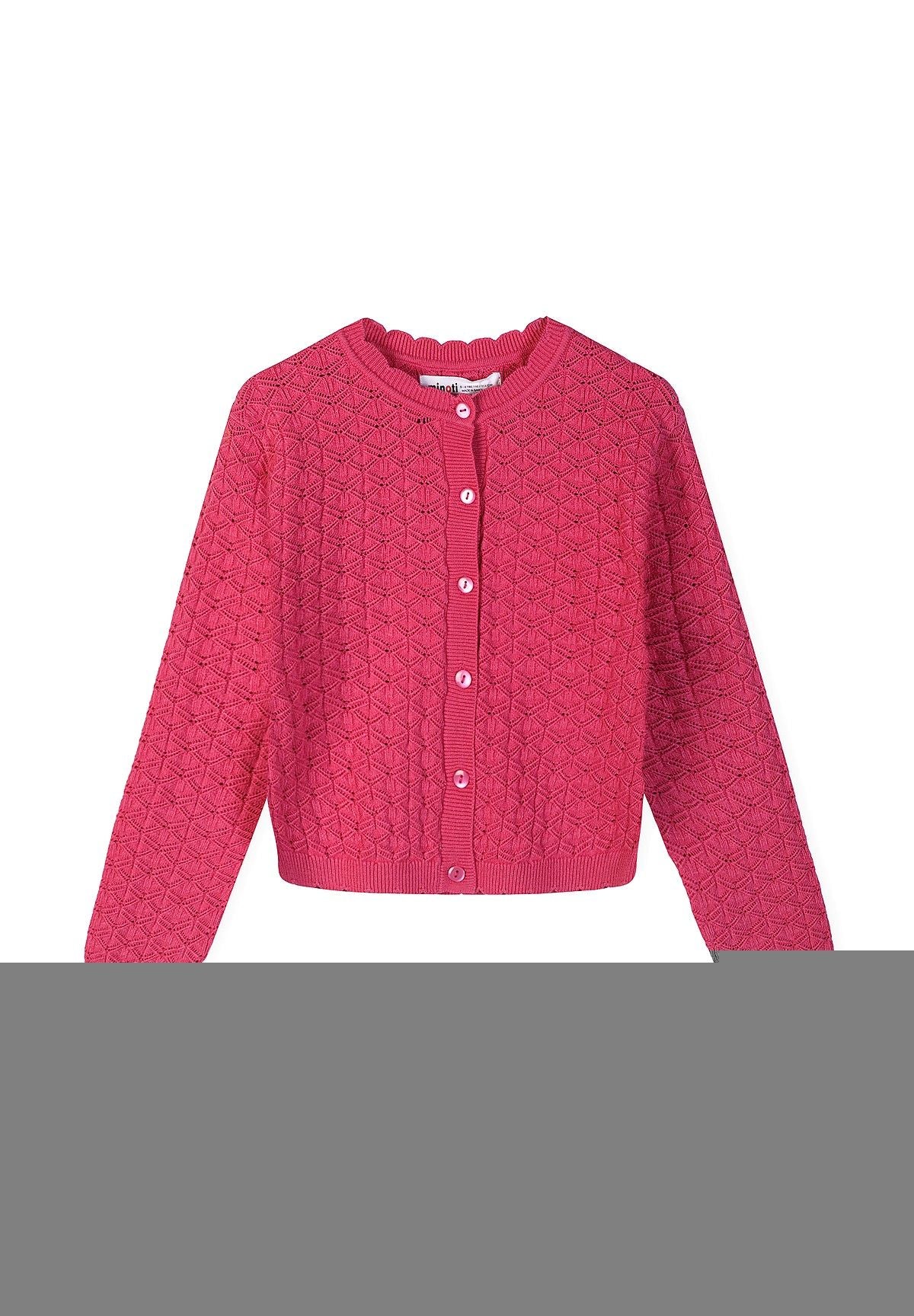 Diamond Knit Cardigan, Pink, Scalloped Trim - 2