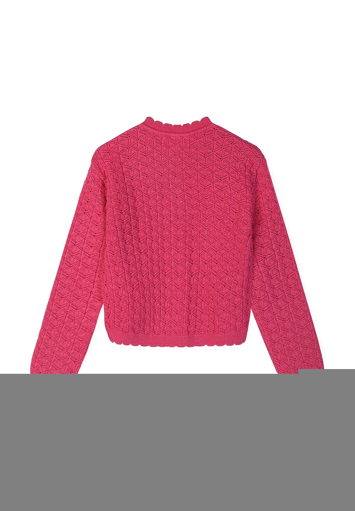 Diamond Knit Cardigan, Pink, Scalloped Trim - 3