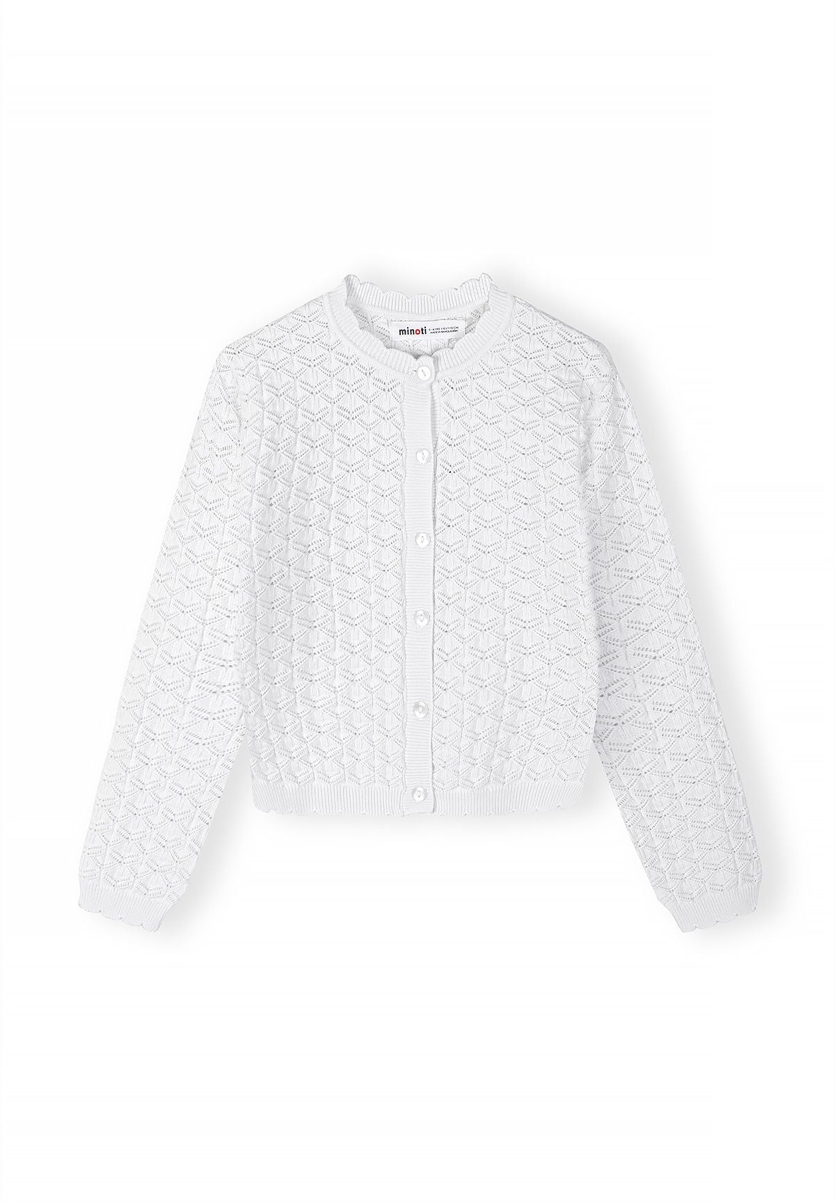 Wavy Pointelle Cardigan, White, Button-Front - 2