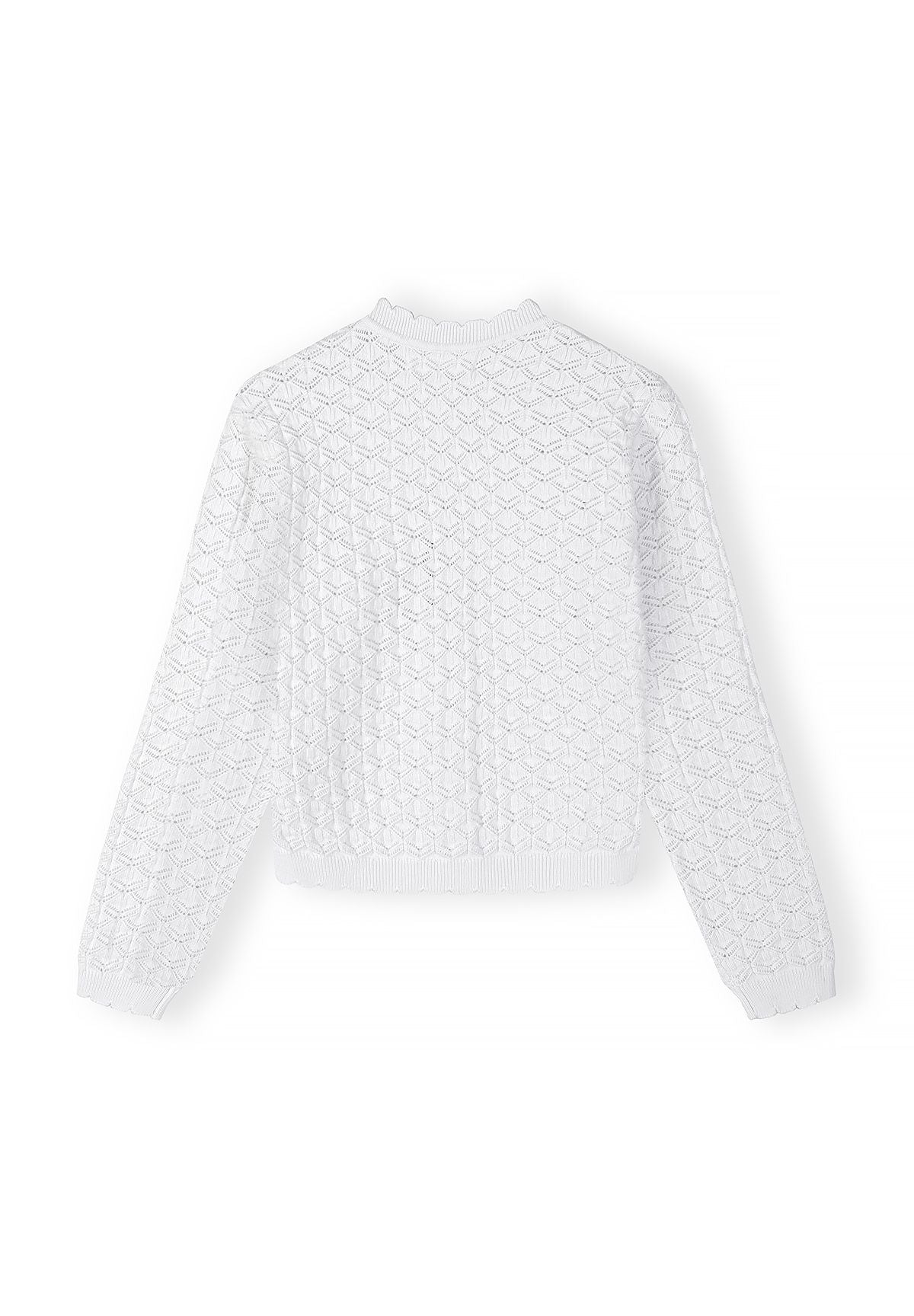 Wavy Pointelle Cardigan, White, Button-Front - 3