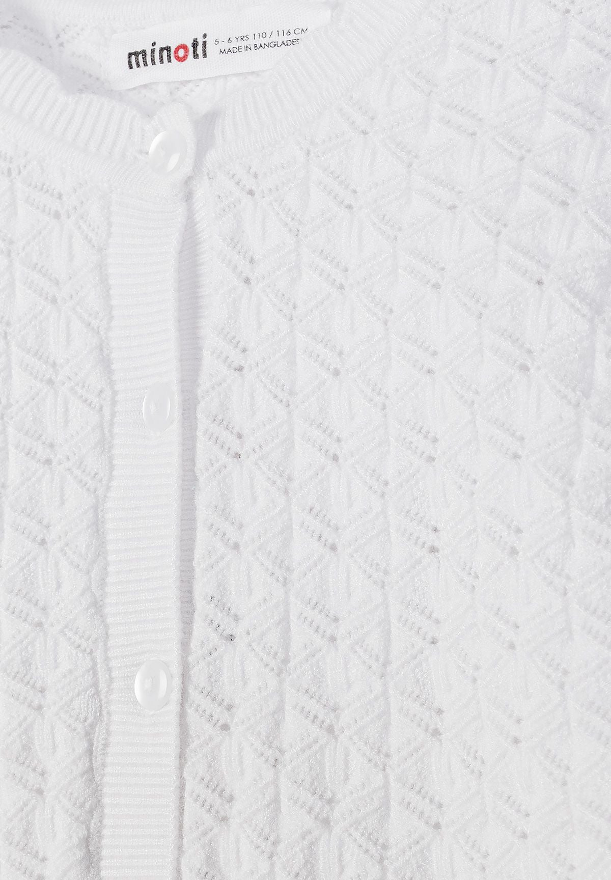Wavy Pointelle Cardigan, White, Button-Front - 4