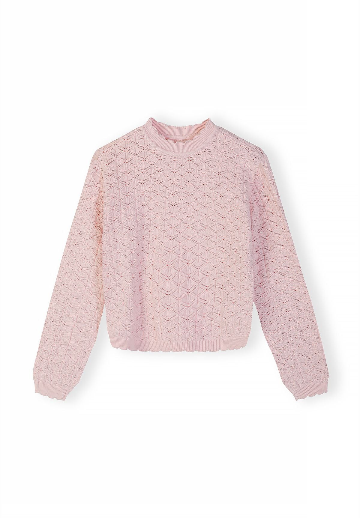 Wave Hem Jumper, Light Pink, Pointelle Knit - 2