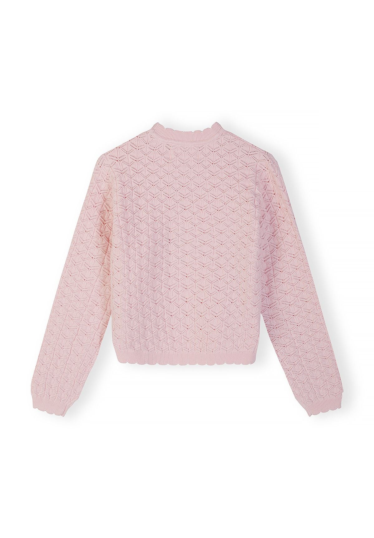 Wave Hem Jumper, Light Pink, Pointelle Knit - 3