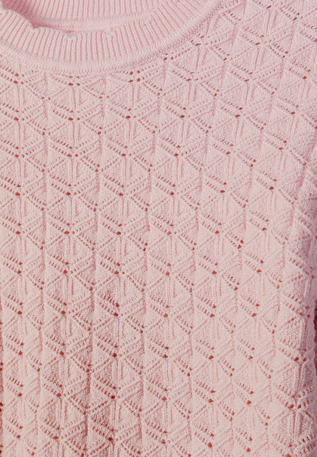 Wave Hem Jumper, Light Pink, Pointelle Knit - 4