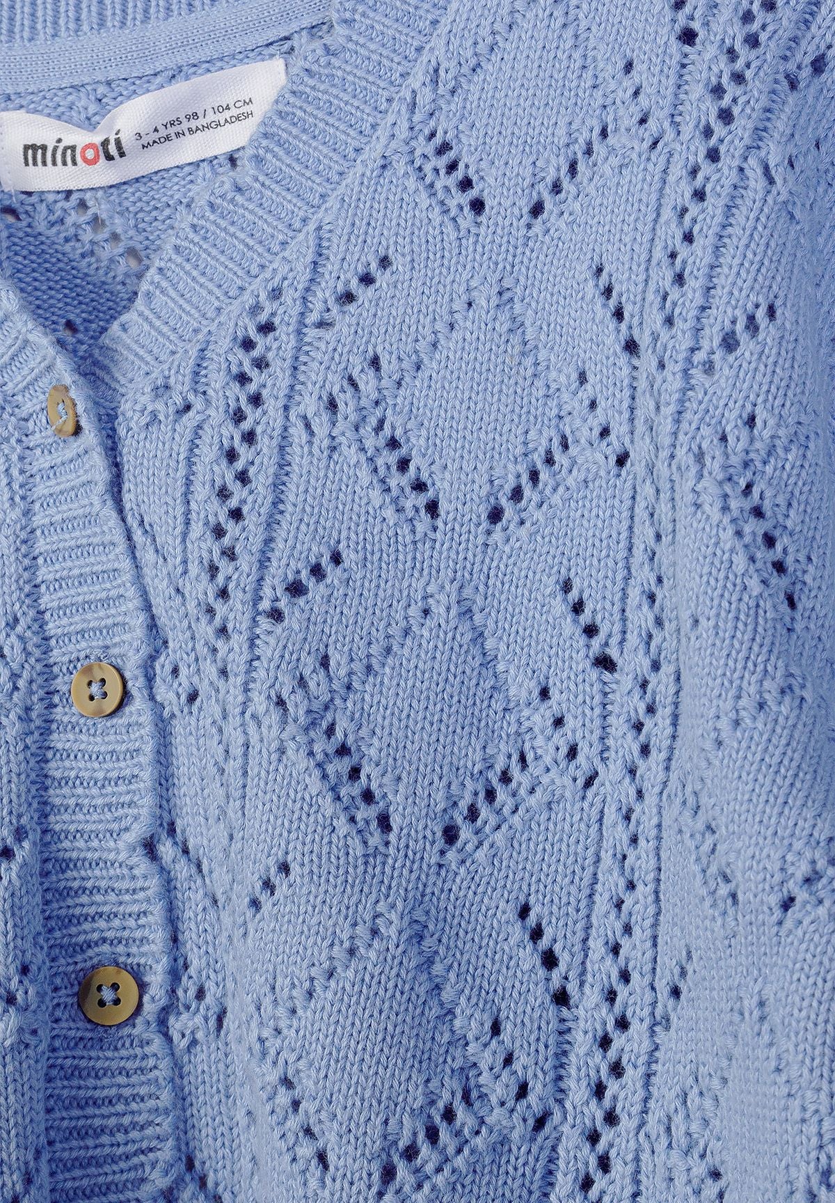 Pointelle Knit Cardigan, Button-Up, Light Blue - 3