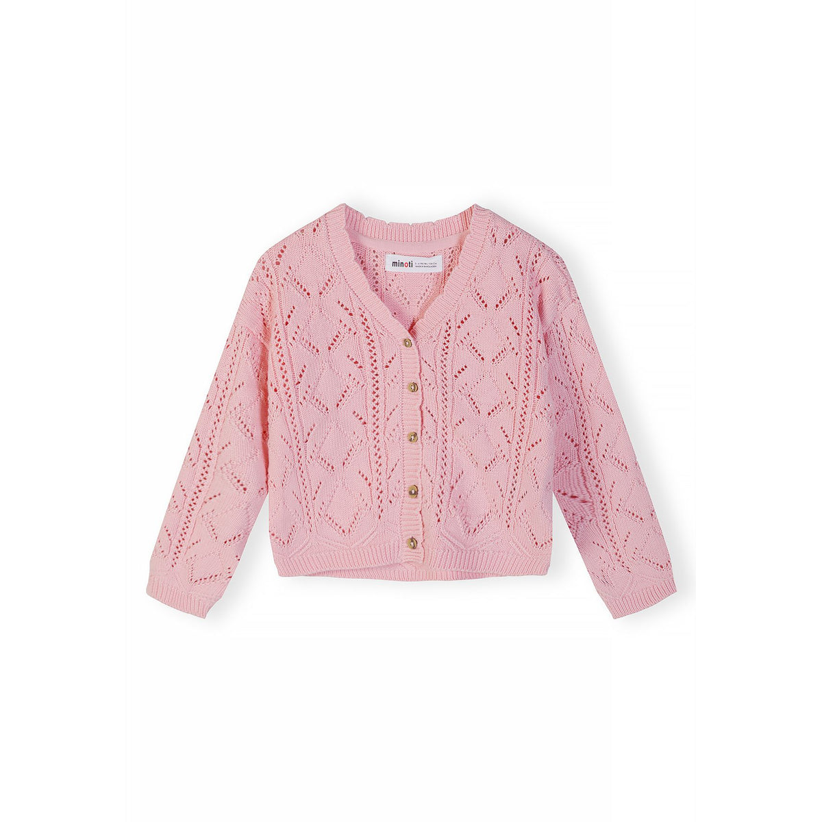 Girls' pointelle cardigan in light pink — complete product view for square Shop card